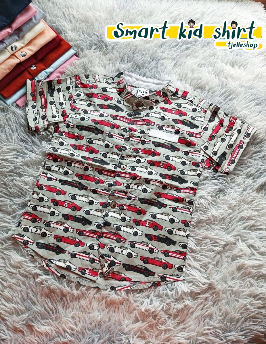 เสื้อเชิ้ตเด็ก แขนสั้น คอจีน ลายรถ