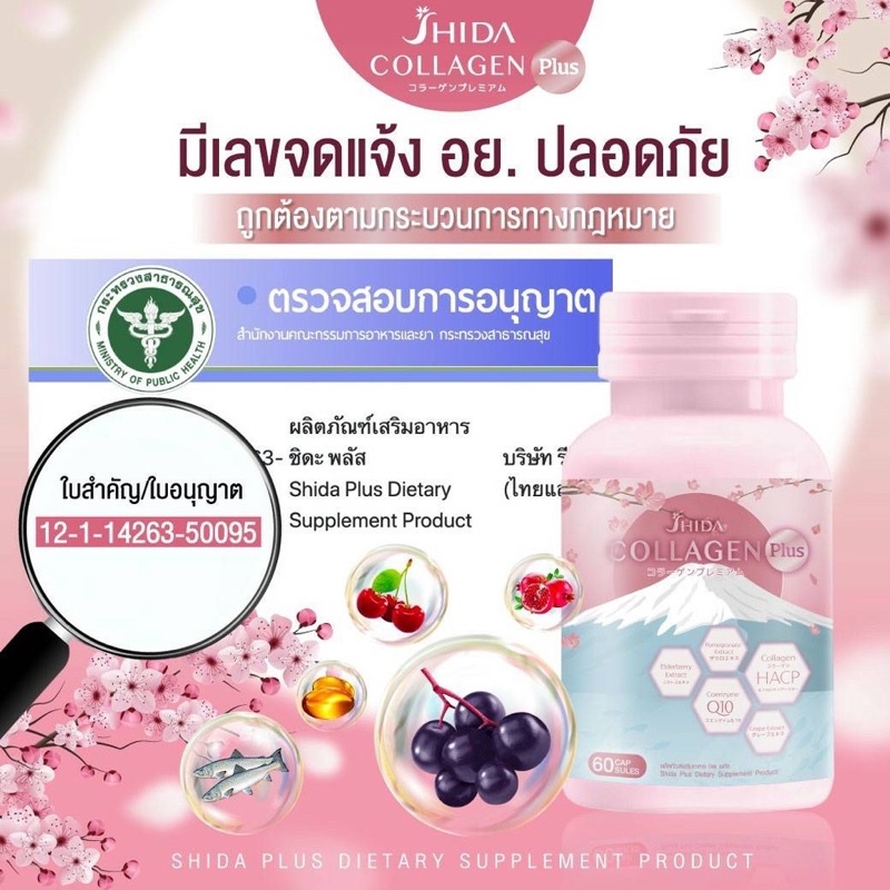 Shida Collagen Plus 60 แคปซูล ชิดะ คอลลาเจน พลัส สูตรใหม่ ส่วนผสมนำเข้าจากญี่ปุ่น