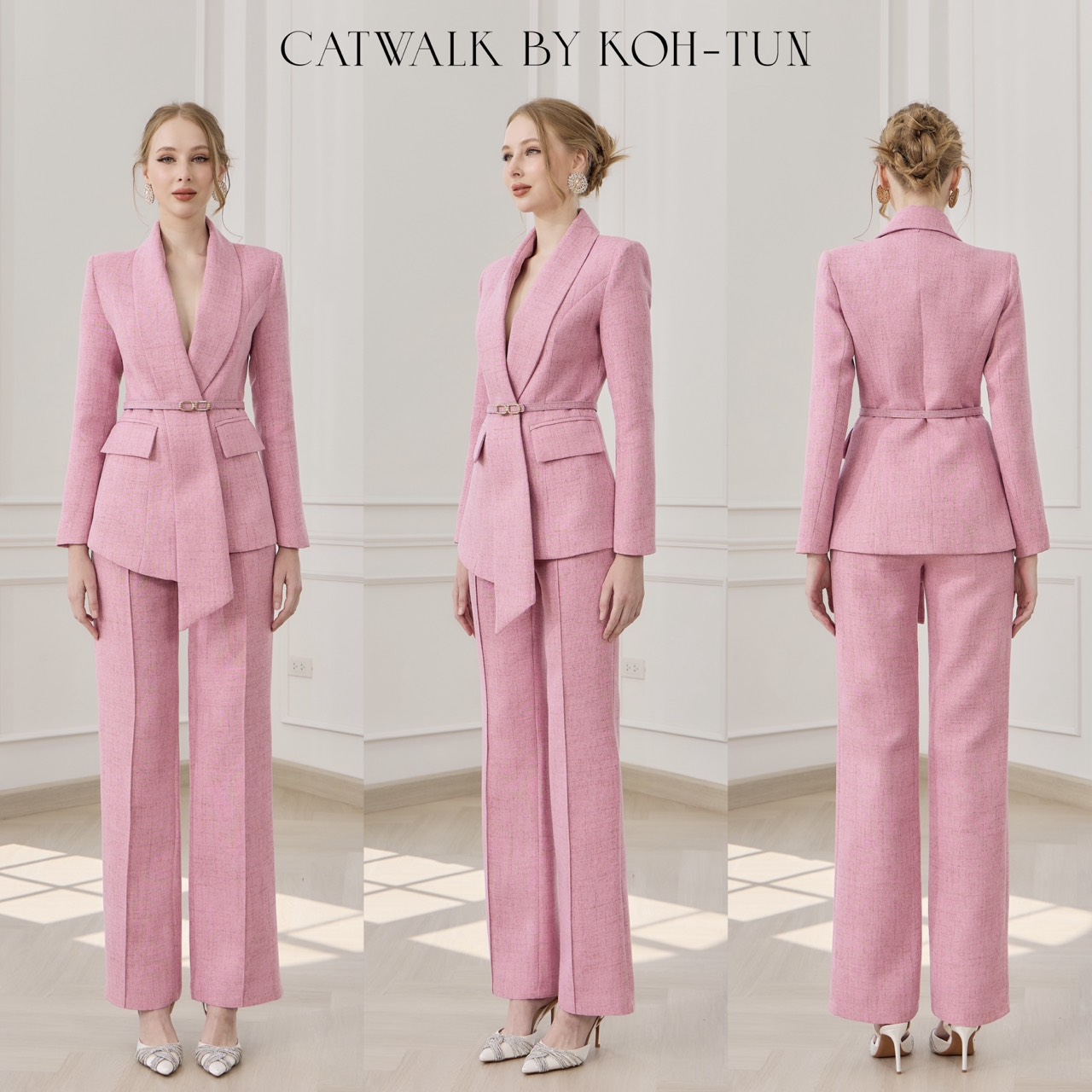 CATWALK BY KOH-TUN Detail>>> Set BLAZER เกรดพรีเมี่ยม เนื้อผ้าเกรดเอ ผ้าสั่งทอลายในตัว สวย ดูคลาสสิกมาก ตัวBLAZER เป็นทรงเข้ารูป มีกระเป๋า 2 ข้างใช้งานได้จริง ช่วงปกดีไซน์ออกมาดูเก๋สุดๆ มีเข็มขัดหัวทองคาดแล้วข่วยทำให้ดูเข้ารูปเป็นทรงมากยิ่งขึ้น ม