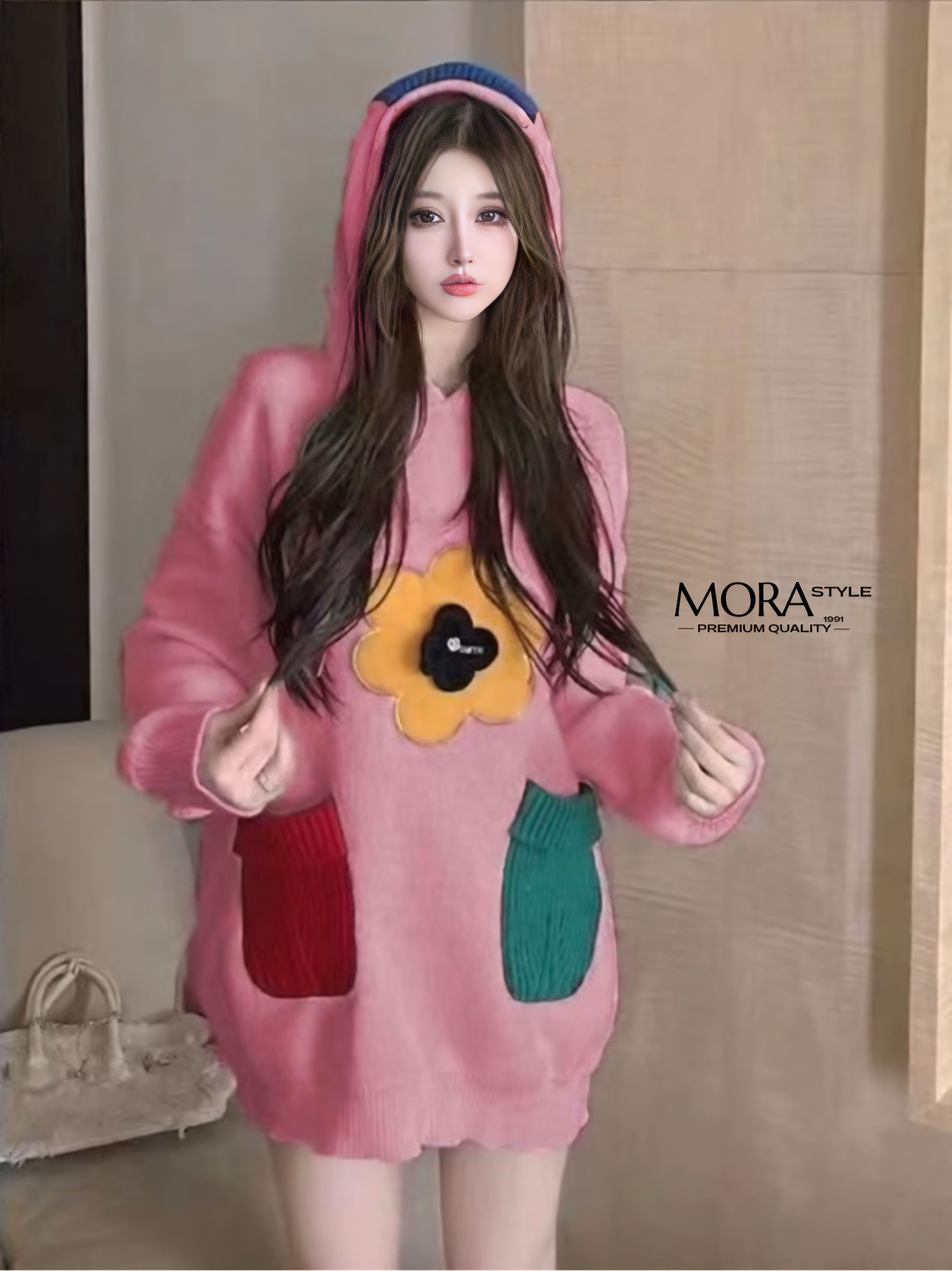 เสื้อสเวตเอตร์แขนยาวมีฮูทหมวก แต่งดอกไม้และกระเป๋าน่ารักมากกกก ใส่แมทง่าย กันหนาวได้ ตรงตรีมปีใหม่เลยค่าา เป็นอีกรุ่นที่ปีใหม่นี้ต้องมีนะค่าา