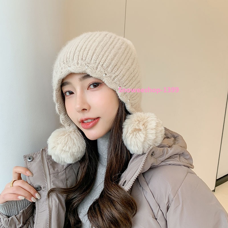หมวกขนเฟอร์แต่งอะคริลิค พร้อมลูกตุ้มขนเฟอร์น่ารักบุกำมะหยี่หนามี 6 สี