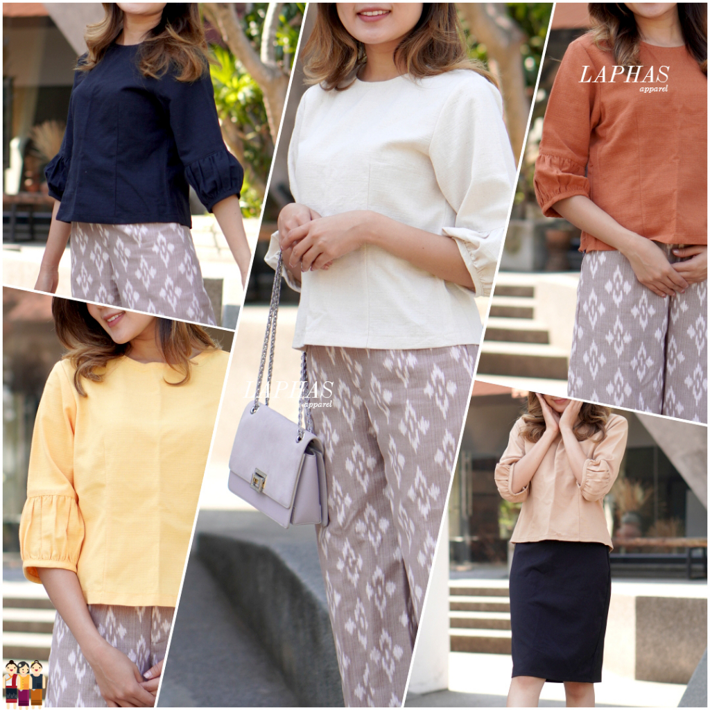 เสื้อแขนพอง [มีสีให้เลือก] ผ้าฝ้ายฝอกนุ่ม 100% กระดุมหลัง เสื้อผ้าฝ้ายคอกลม LOOM Women Clothing