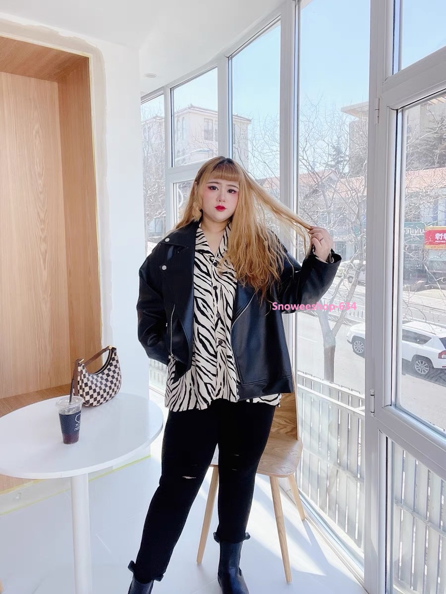 แจ็คเก็ตหนังกันหนาวบิ๊กไซส์ หนังพียูสีดำ เกรดพรีเมี่ยม