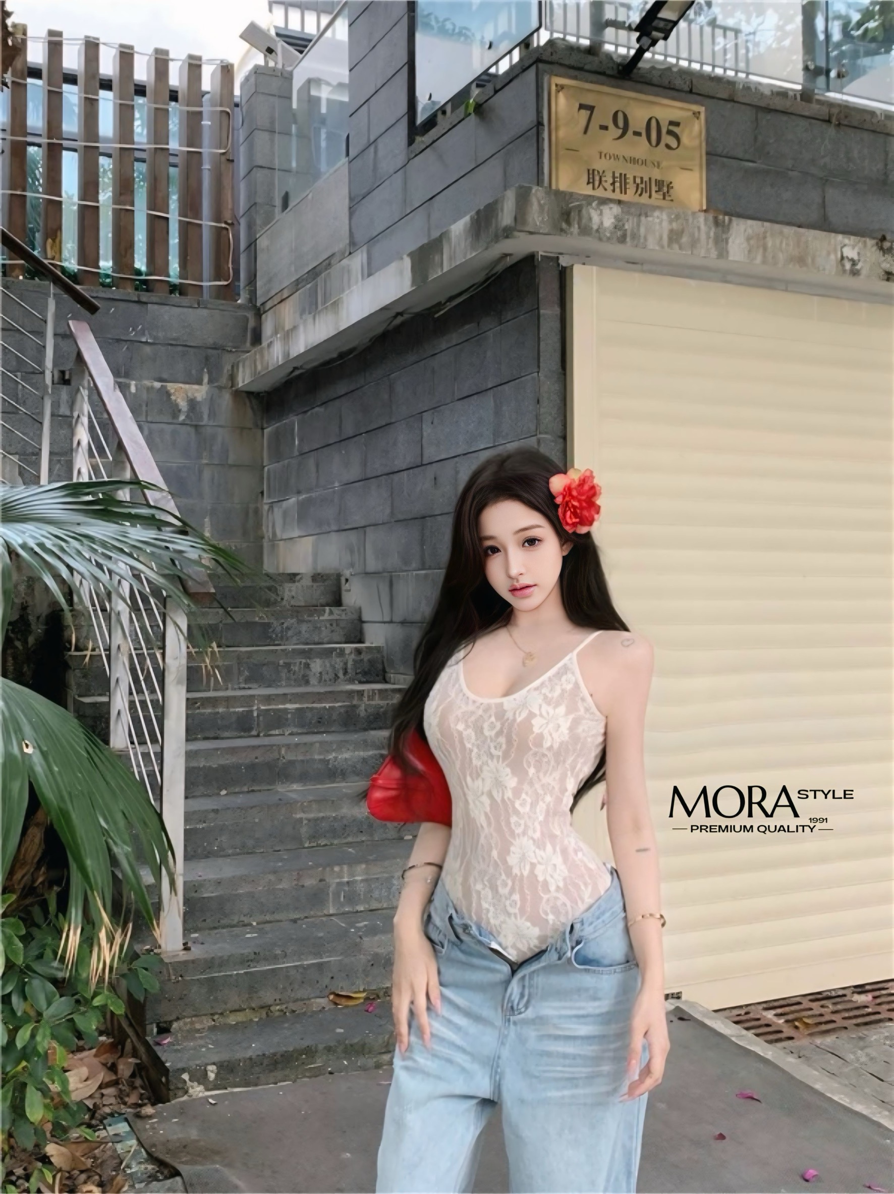 เซ็ต 2 ชิ้น เสื้อบอดี้สูทลูกไม้เว้าหลัง งานสวยแซป มาพร้อมกับกางเกงยีนรุ่นทรง Loose กางเกงยีนส์เอวสูงทรงขากระบอกกลาง (ผ้าไม่ยืด งานเฟดสีสวย ผ้าพรีเมี่ยม ผ้าไม่หนามาก ฟอกนุ่ม แพตเทิร์นเป๊ะ ใส่แมทสวยมากกกค่าา