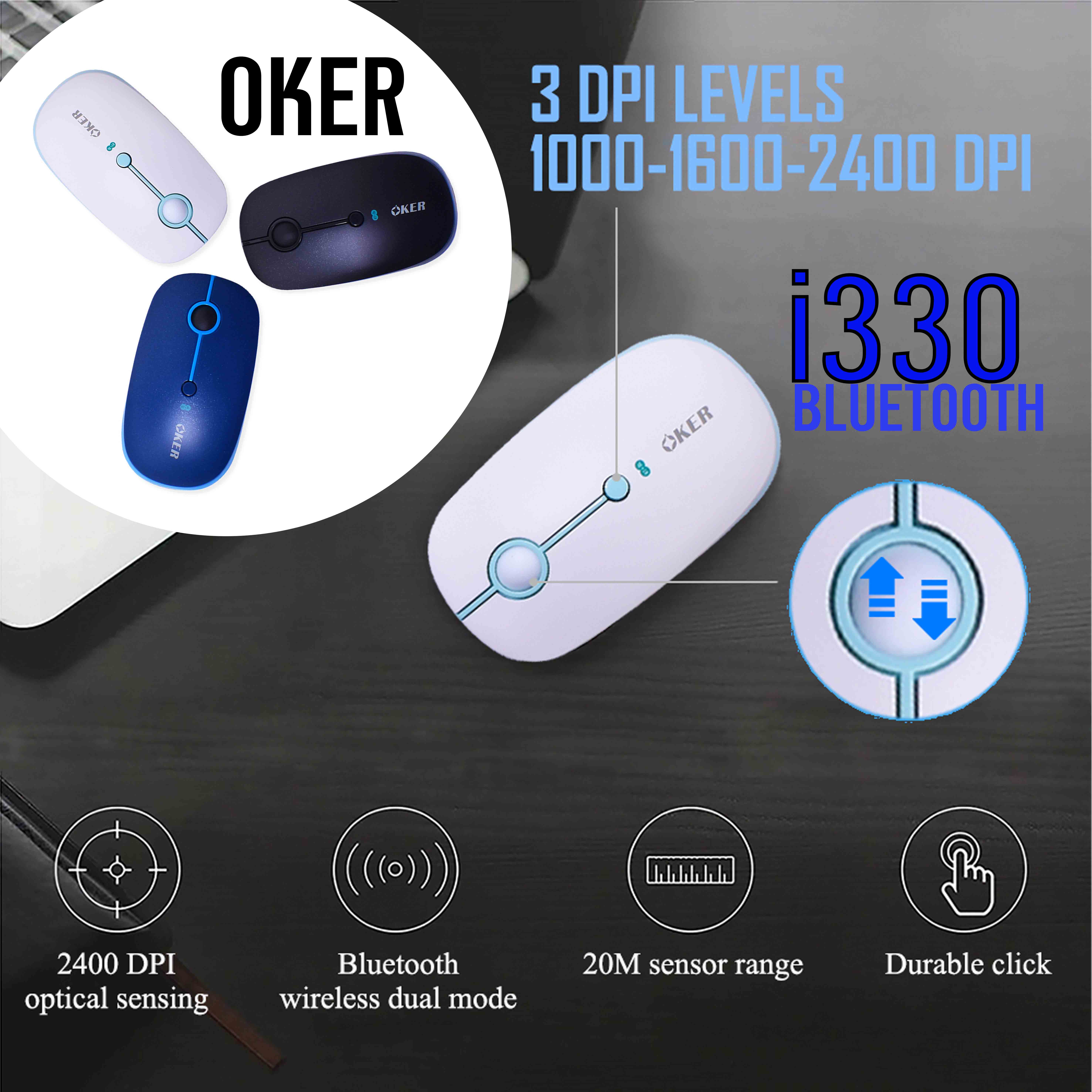 i330 OKER BLUETOOTH +WIRELESS MOUSE MO-OK-WL-330XX