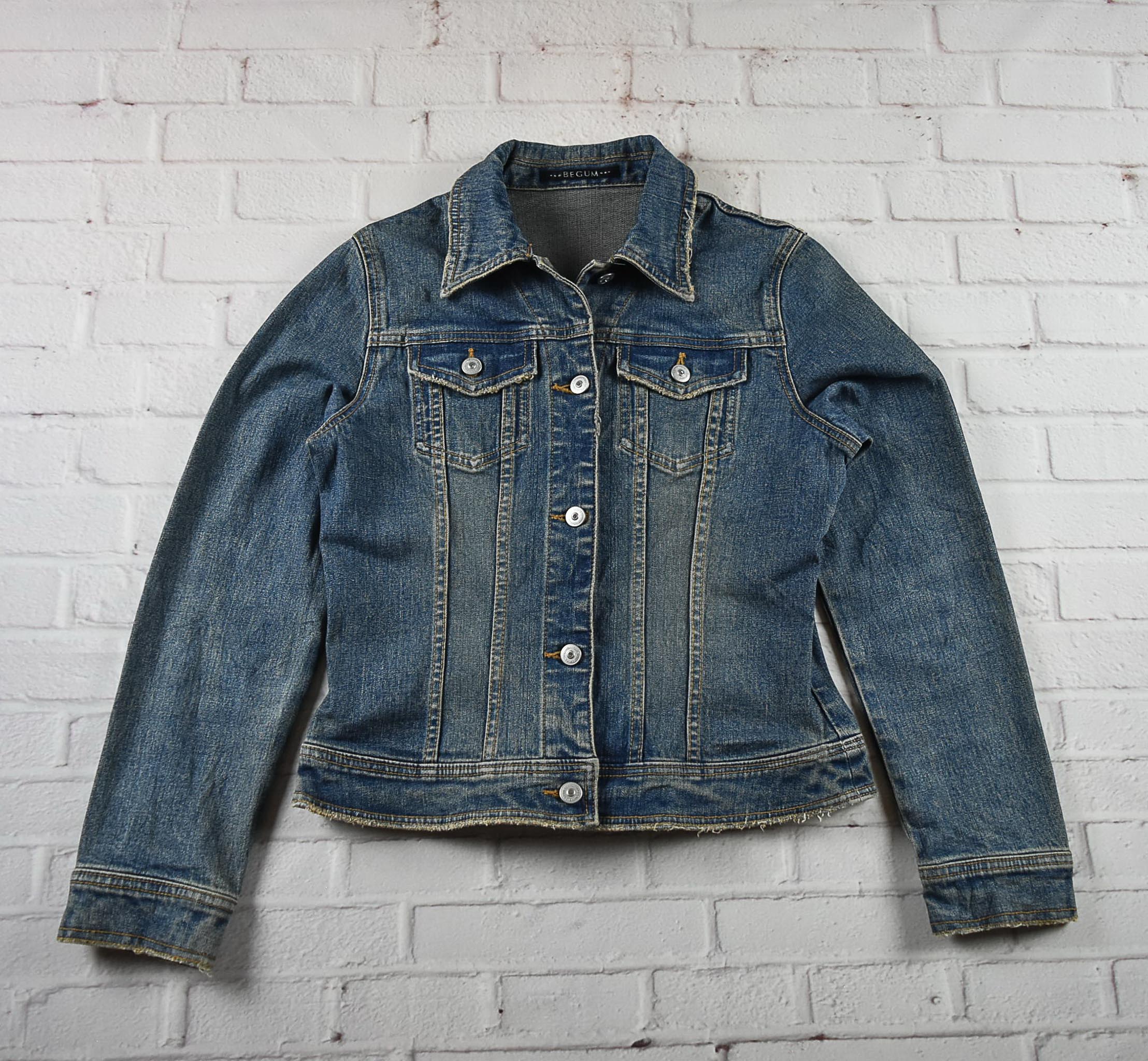 BEGUM อกจริง 36 ไซส์ S เสื้อแจ็คเก็ตยีนส์ แขนยาว ผู้หญิง สีฟอก ยีนส์ยืด เนื้อผ้านุ่ม ใส่คลุมกันแดด