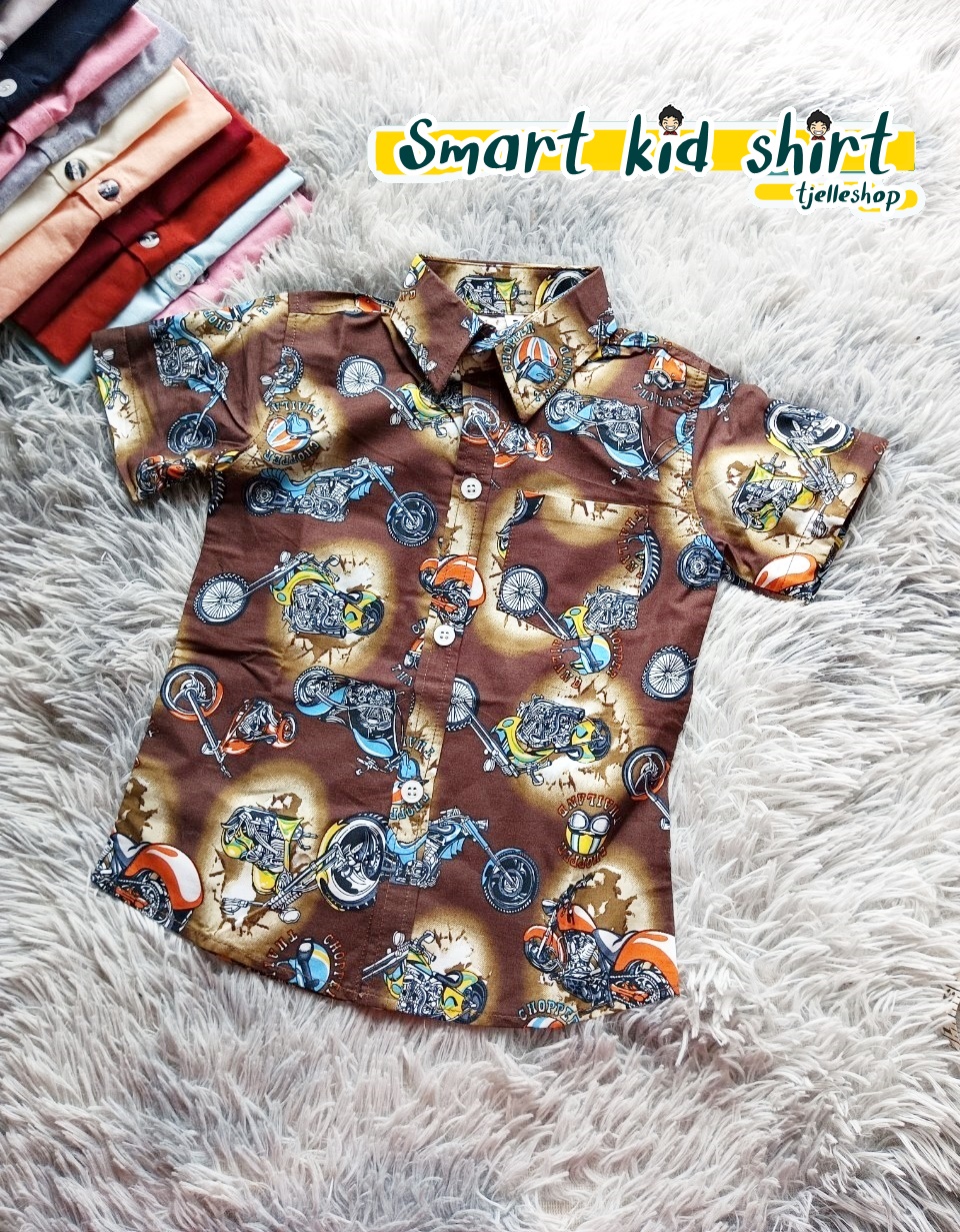 เสื้อเชิ้ตเด็ก แขนสั้น คอปก ลายช็อปเปอร์