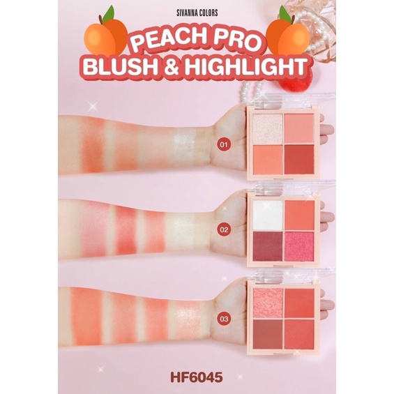 Sivanna Peach Pro Blush & Hightlight 4g*4 #HF6045 พาเลทท์บลัชออนและไฮไลท์เนื้อฝุ่น 4 สีในพาเลทท์เดียว
