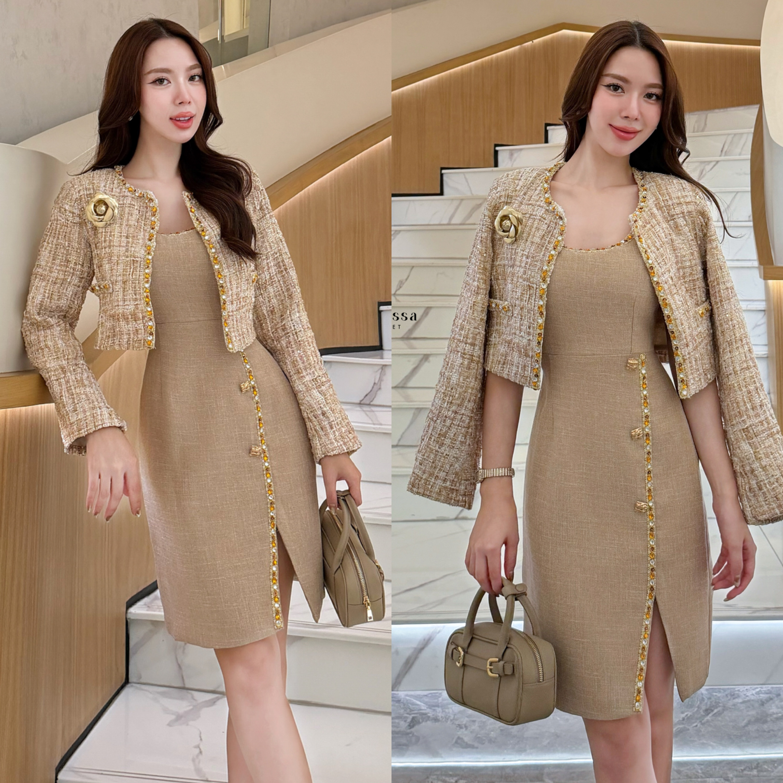 เซ็ทเดรสพร้อมแจ็กเก็ตผ้าทวีด (Tweed Elegant Set) 🖤