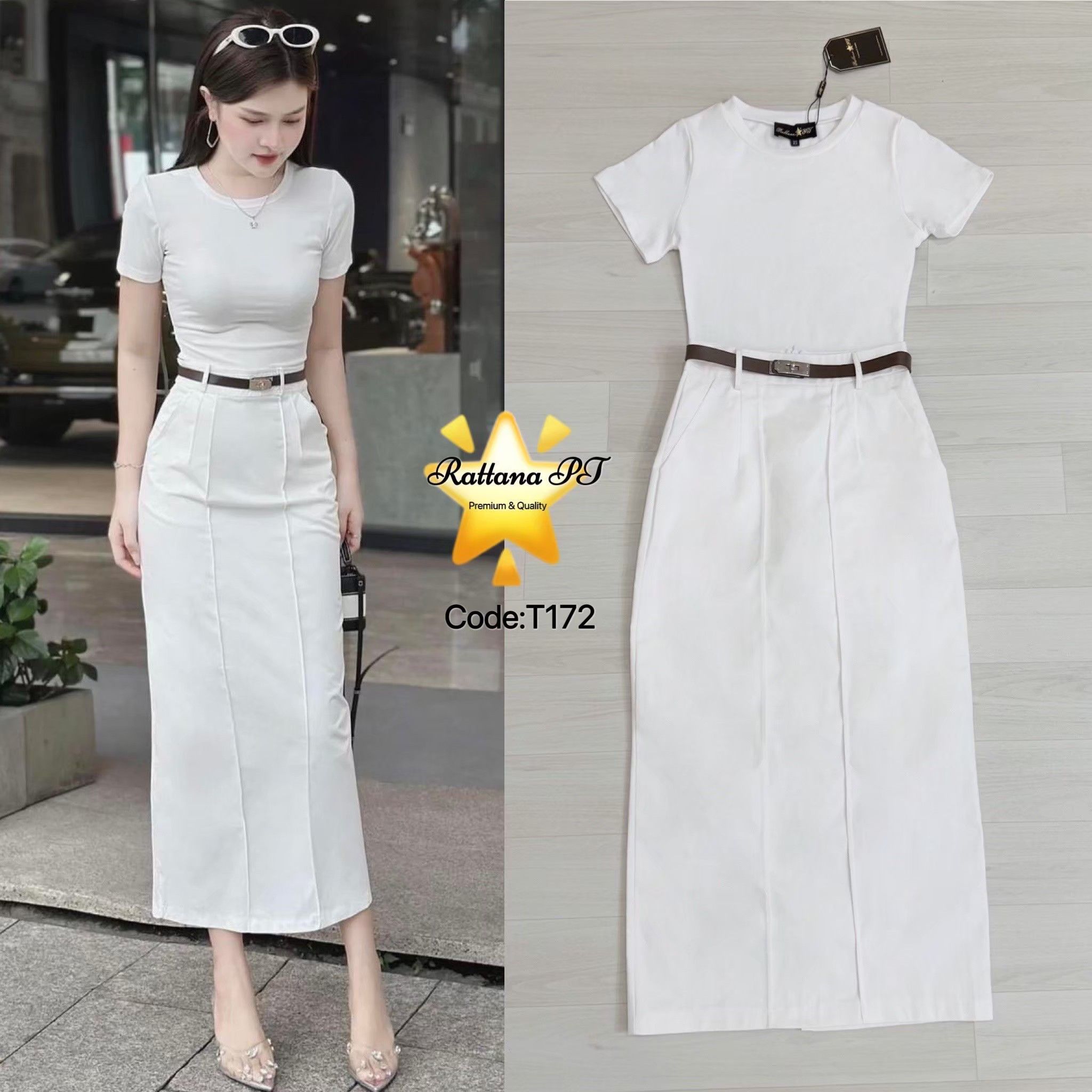 เซต3ชิ้นเสื้อ+กระโปรง +เข็มขัด เรียบหรูดูแพงสวยมาก เสื้อผ้ายืดได้ ใส่คู่กับกระโปรงเอวสูง ผ่าด้านหลัง มีซิบด้านหลัง เนื้อผ้าดีมีซับใน มีเข็มขัดใส่คู่คุ้มมากเซตนี้