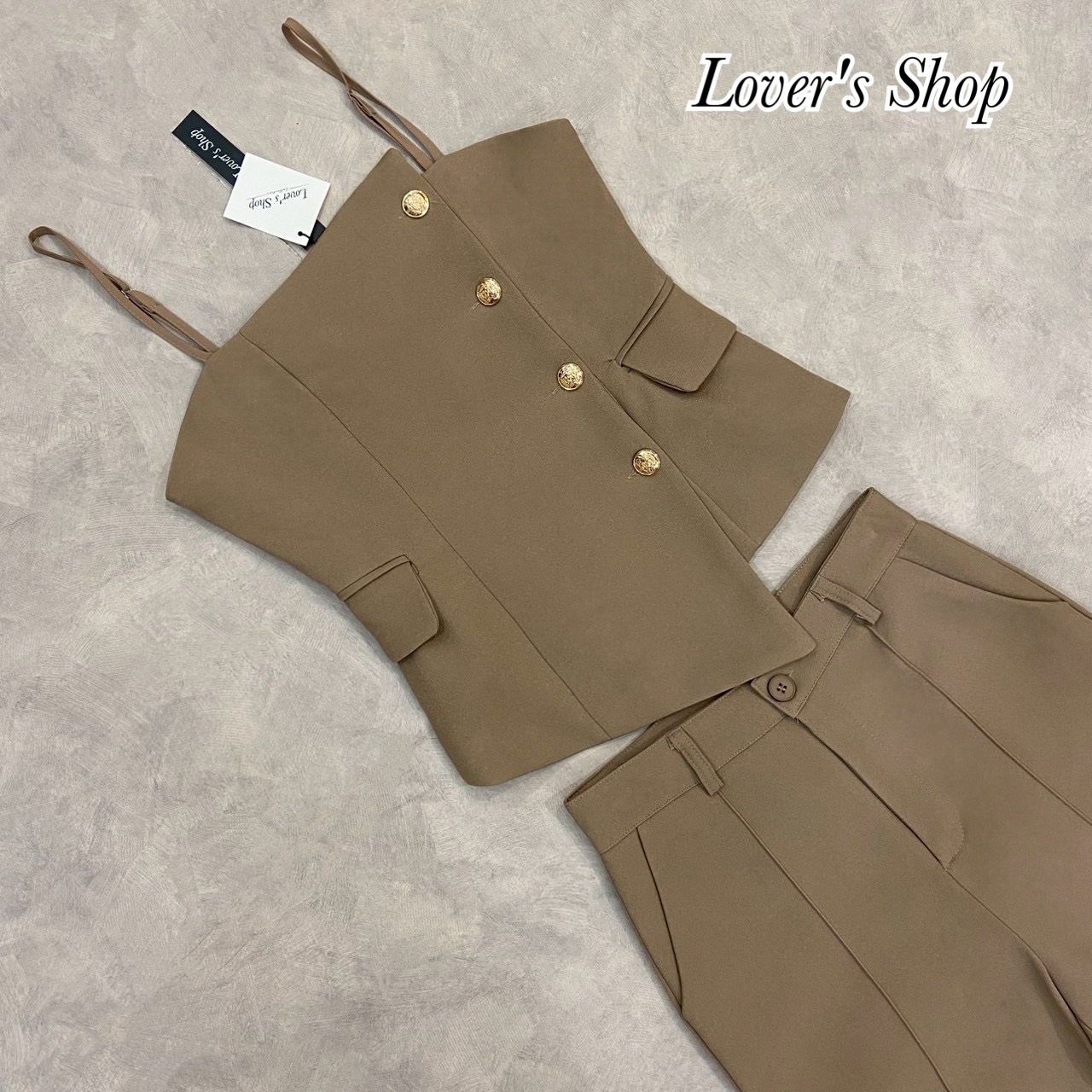 Teg : Lover’s Shop Detail : Set ยีนส์ 2ชิ้น สีน้ำตาล เสื้อ+กางเกง #LoveShop #เซ็ทกางเกงผ้าพื้น