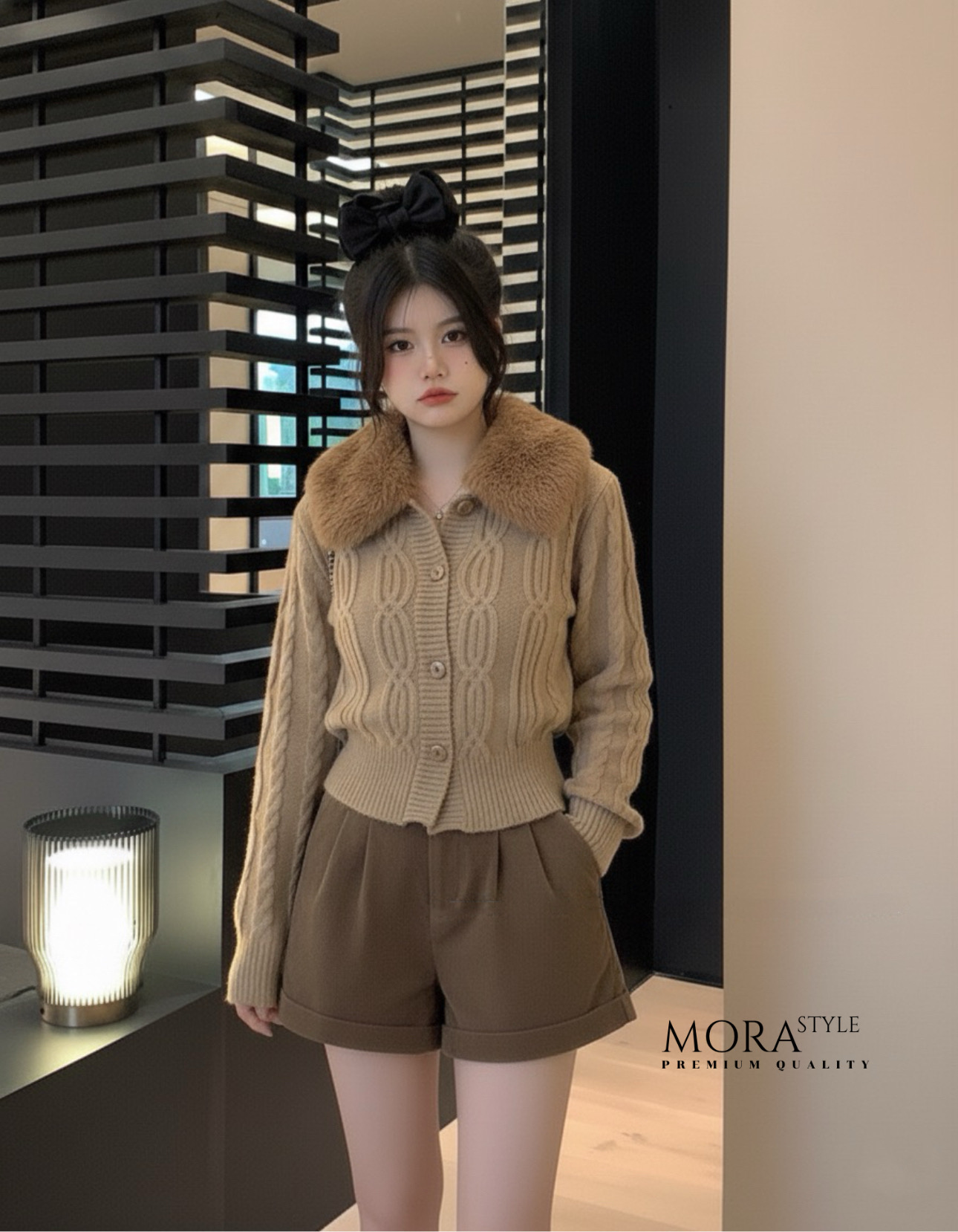 เซ็ต 2 ชิ้น เสื้อคาดิแกนไหมพรมแขนยาวทอลายถัก แต่งเฟอร์ขนที่คอน่ารักมากกกกก ขนเฟอร์ถอดได้ มาพร้อมกับ กางเกงลูกฟูกขาสั้นมีเข็มขัดให้หนึ่งเส้นใส่แมทช์เซ็ตน่ารักมากค่ะ