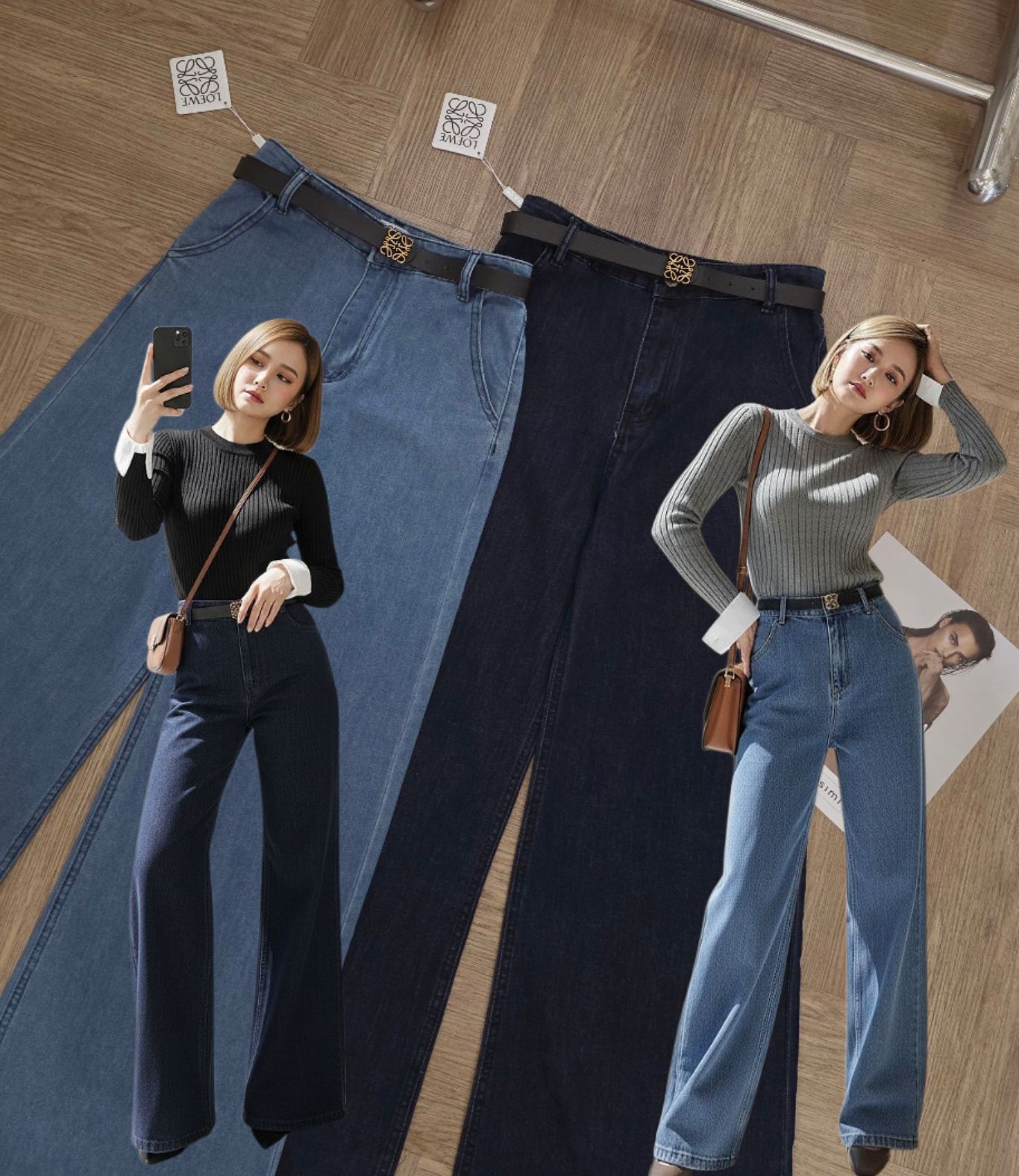 Premium korea🇰🇷100% กางเกงผ้ายีนส์ยืดรุ่นล่าสุด รุ่นนี้ผ้ายืนหยุ่นใส่สบายมากๆ ดีเทลงานปัก ทรงสวย แพทเทิลขากระบอกใหญ่ใส่แล้วสวยพลางหุ่นสุดๆ มาพร้อมเข็มขัดเข้ากัน บอกเลยใส่สวยมากๆคร่าาาาา