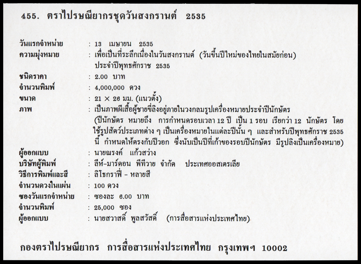 ซองวันแรกจำหน่ายวันสงกรานต์ 2535 (วอก)