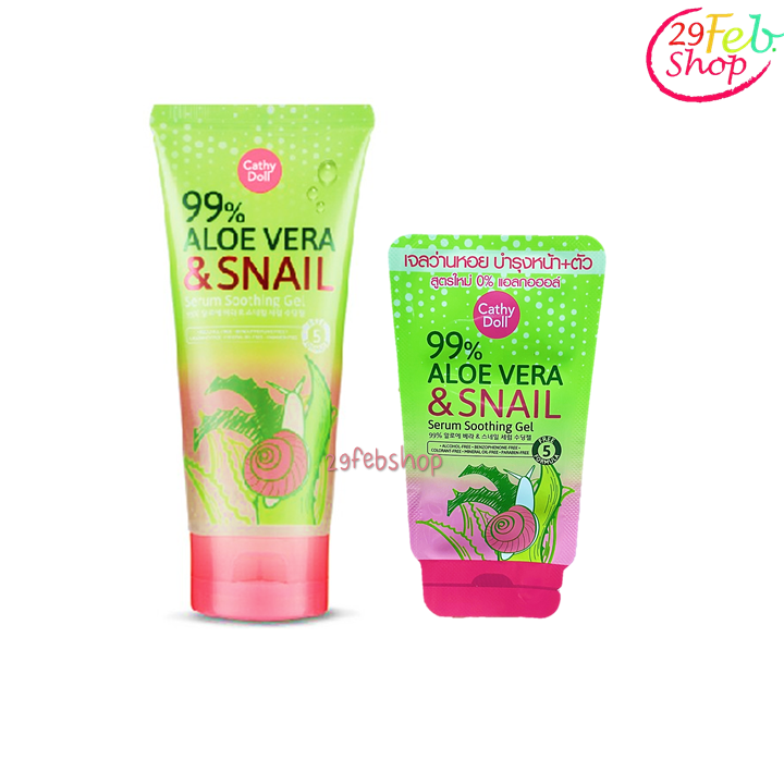 Cathy Doll 99% Aloe Vera&Snail Serum Soothing Gel 10g อโลเวร่าแอนด์สเนลเซรั่มชูทติ้งเจล แบบซอง
