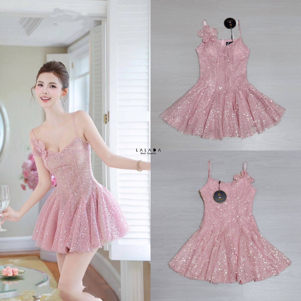 มินิเดรสสวยหวาน กระโปรงทบาน ผ้าตาข่ายปักเลื่อมทั้งชุด สวยติดแกลม งานซิปหลัง เสริมฟองน้ำเพิ่มความมั่นใจ + เข็มกลัดดอกไม้ติดได้ตามใจชอบเลยค่ะ สาวๆ ใส่ปาร์ตี้ ดินเนอร์ได้หมดค่ะ