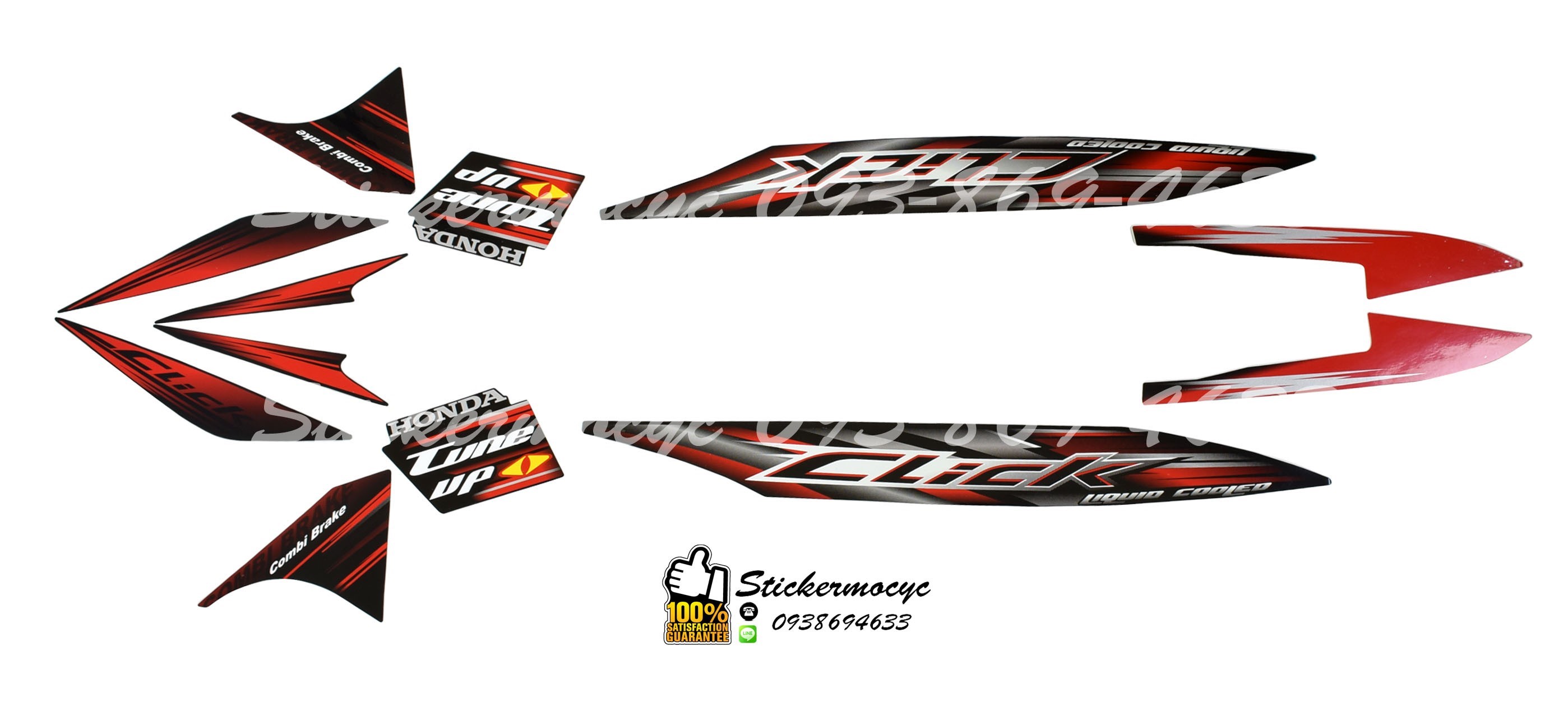 Sticker 3M HONDA Click ปี 2007 รุ่น 4 Combi Brake ติดรถสี แดง ดำ (เคลือบเงา) สติ๊กเกอร์ 3 M แท้ สติ๊กเกอร์ติดมอไซค์ ฮอนด้า คลิก