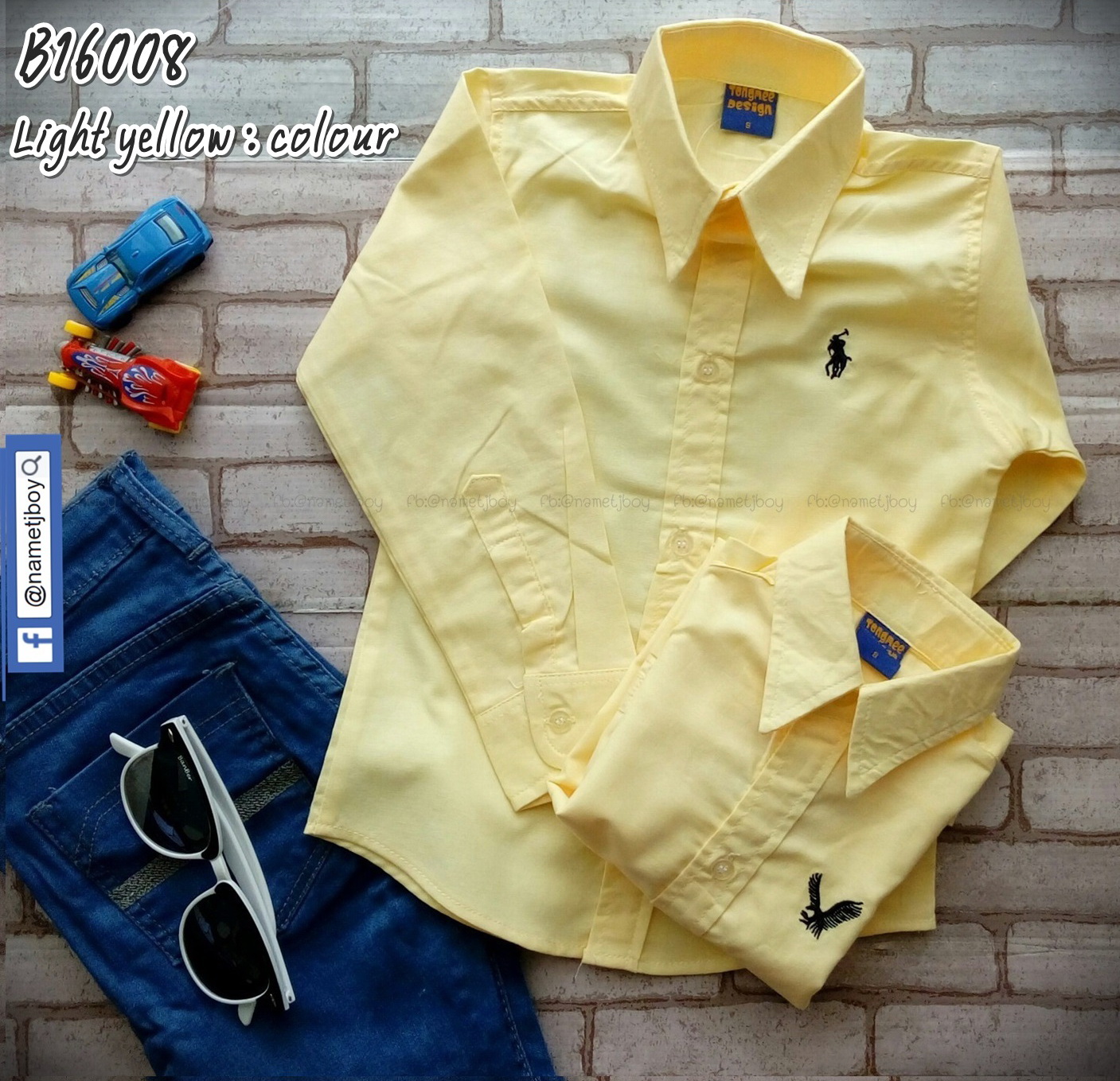 B16008 เสื้อเชิ้ตเด็ก แขนยาวสีเหลืองอ่อน