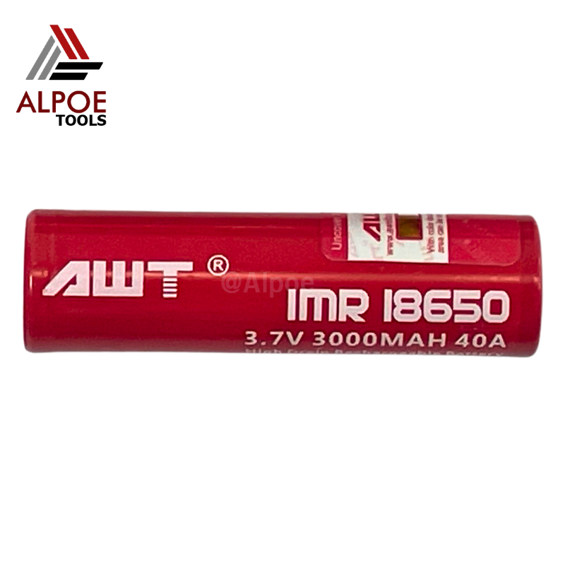ถ่านชาร์จ AWT แดง ถ่าน18650 หัวตัด 3000mAh 3.7V 40A