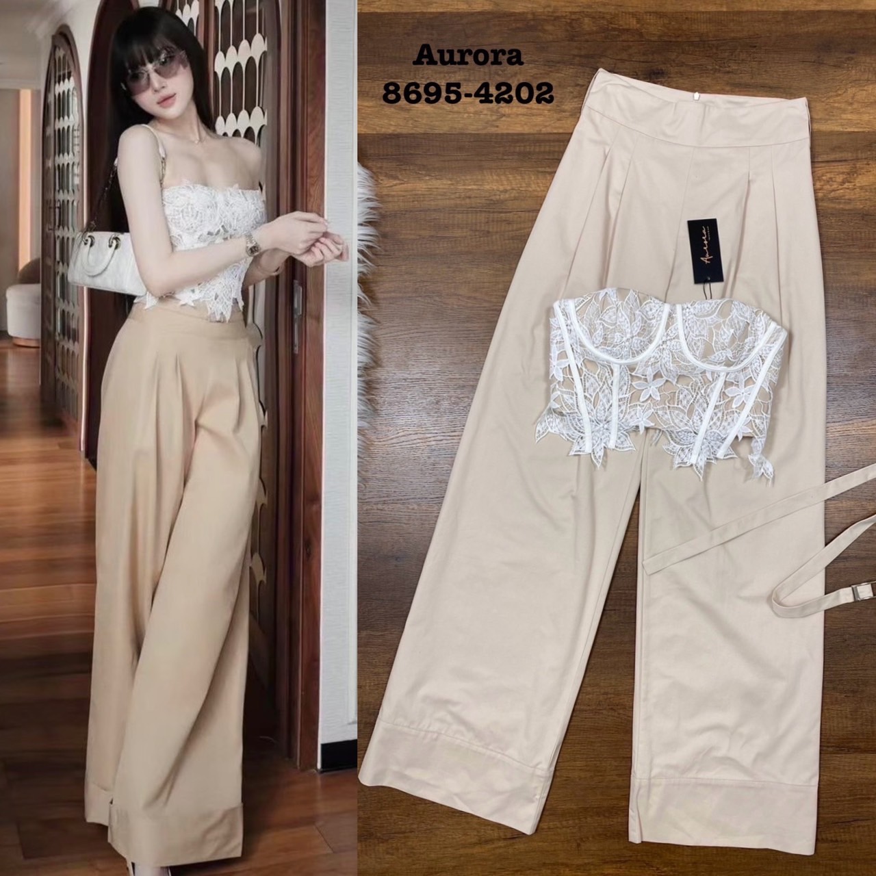 Label :: AURORA by Rami-papha ชุดเซต3ชิ้น สุดคุ้ม!! เสื้อเกาะอกท็อปหน้าเนื้อผ้าลูกไม้สีขาวเกรดพรีเมี่ยม ดีเทลด้านหน้าตัดเส้นสีขาวสวยเก๋ เกาะอกโทนสีครีมเนื้อดีแมทกันได้สวยหรูลงตัว ใส่แล้วขับผิวมาก