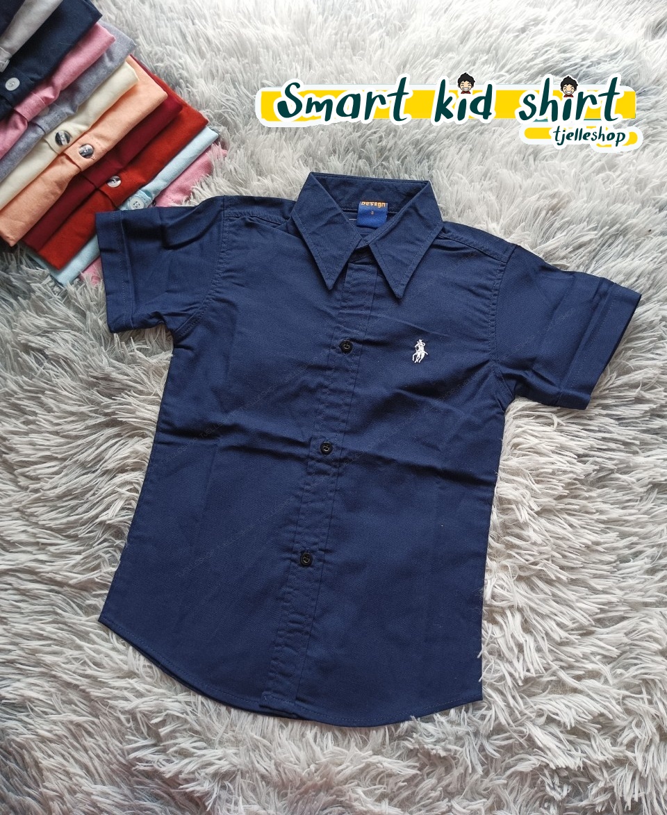 เสื้อเชิ้ตเด็ก แขนสั้น คอปก สีกรมท่า
