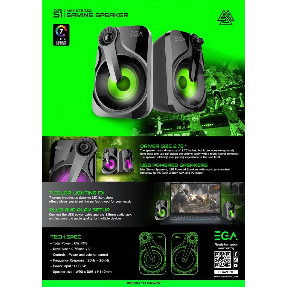 EGA TYPE-S1 Mini Stereo Speaker SP-EG-20-S1BLA