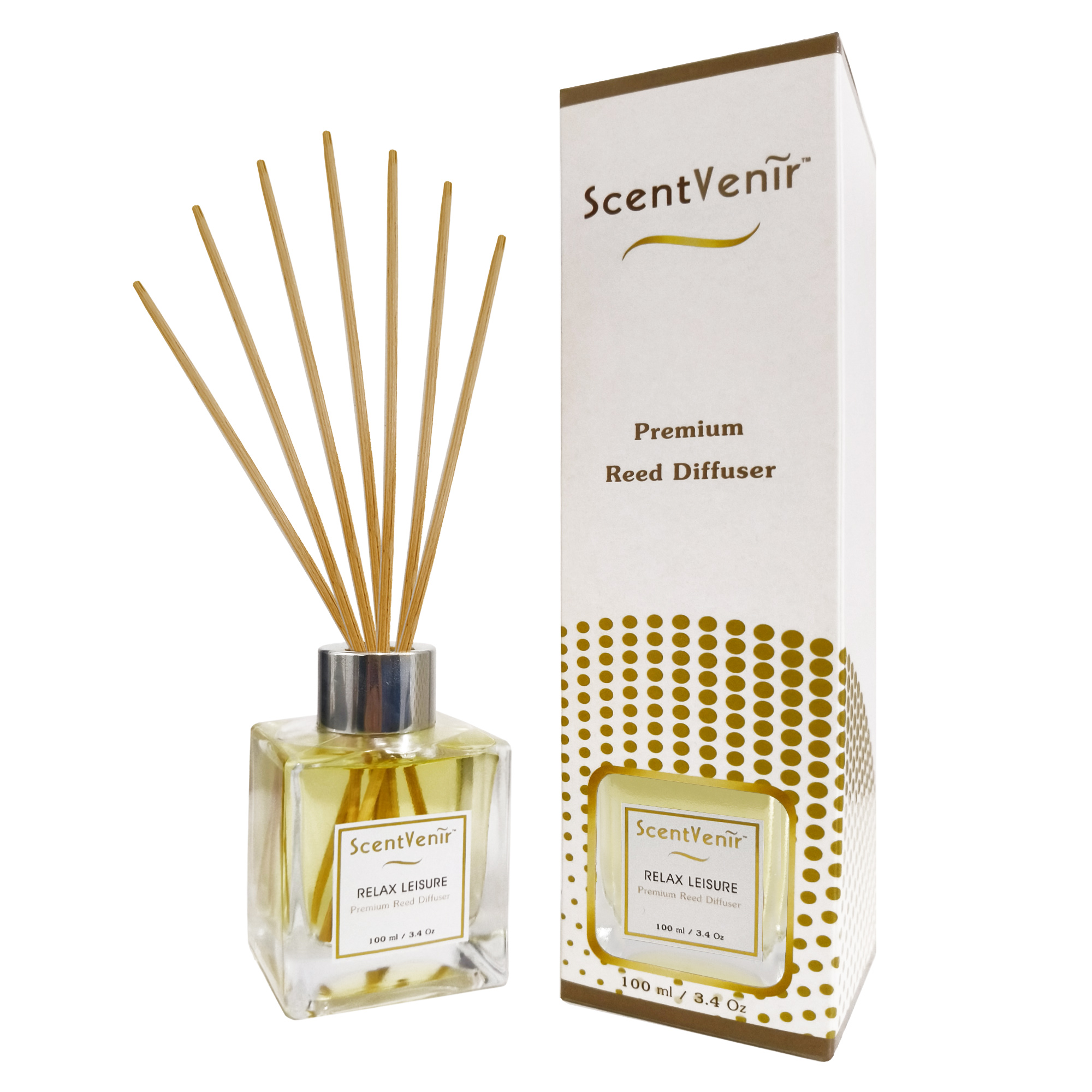 ScentVenir RELAX LEISURE Scent Diffuser น้ำหอมกระจายกลิ่น น้ำหอมปรับอากาศ ไม้หวาย ก้านไม้ ก้านหวาย ก้านไม้หอม กลิ่น รีแล็กซ์ ลีเชอร์ สัมผัสกับกลิ่นแห่งความสดใส ผ่อนคลาย มีชีวิตชีวา อโรม่า สูตรน้ำมันหอมระเหยแท้กับหัวน้ำหอมเกรดสูง ขนาด 100ml ใช้นาน 5 เดือน