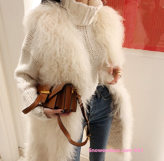 เสื้อกั๊กกันหนาว ขนแกะยาว สีขาวคลาสสิค เรียบหรูทรงเบสิค