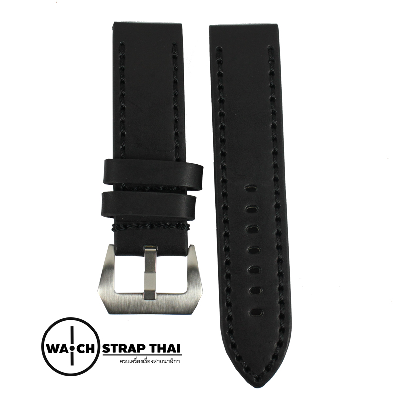 สายนาฬิกา สายนาฬิกาหนังวัว SET01 Leather Strap สีดำเดินด้ายดำ Black Leather Watch Strap 20,22,24 mm สำหรับ PAM