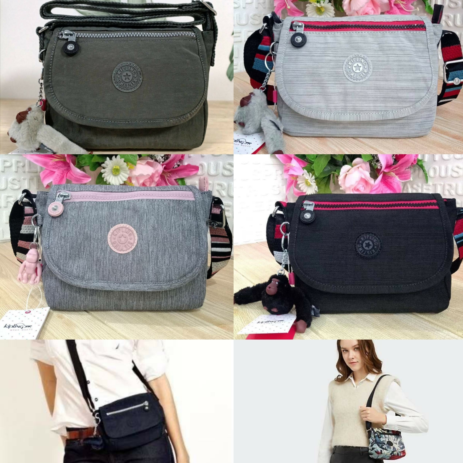 กระเป๋าสะพายไฮโซเท่ห์ๆ เก๋ๆ แบรนด์เนมคิปลิ้งค์สีดำ สีเทา สีแดง KIPLING SABIAN CROSSBODY MINI BAG