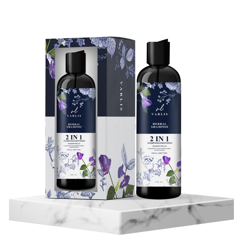 Varlis Herbal Shampoo 400ml วาริส แชมพูผสมครีมนวดสมุนไพร 2 in 1 ออแกนิค ลดผมร่วง 400 มิลลิลิตร