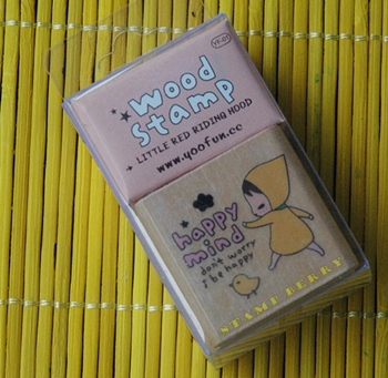 สแตมป์ยางด้ามไม้ Happy mind 2.8x2.8ซม