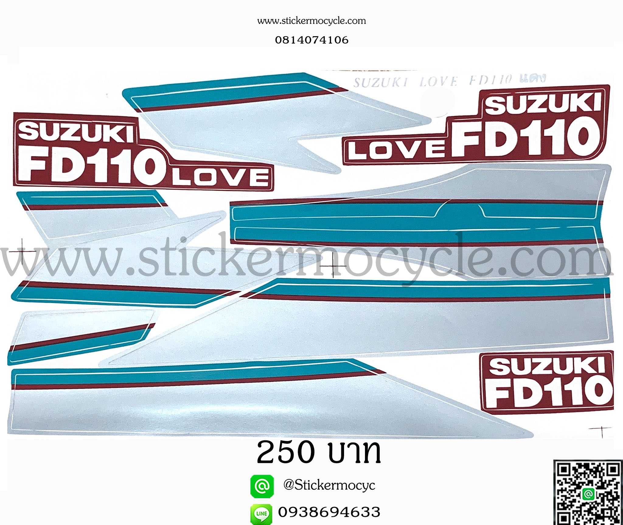 Sticker Suzuki FD110 Love ติดรถสีแดง (เคลือบเงาแท้) สติ๊กเกอร์ ติดรถมอเตอร์ไซค์ ซูซูกิ เอฟดีร้อยสิบ