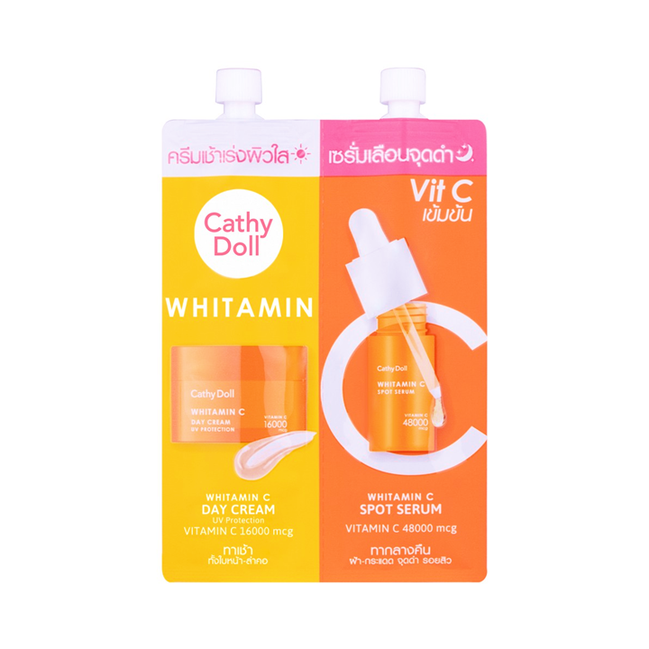 Cathy Doll Whitamin C Day Cream & Whitamin C Spot Serum 6ml+6ml ชุดบำรุงผิววิตามินซีเพื่อผิวกระจ่างใส
