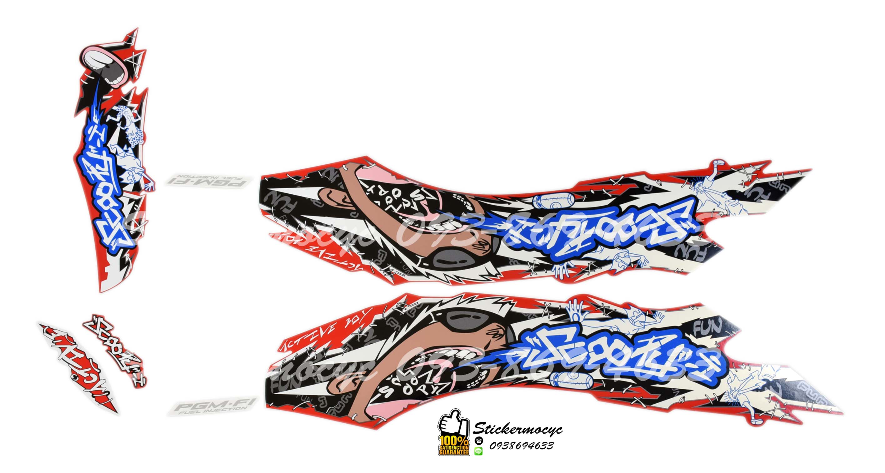 Sticker 3M HONDA Scoopy i ปี 2012 รุ่น 7 Active Boy ติดรถสี แดงดำ สติ๊กเกอร์แท้ 3เอ็ม ติดรถมอเตอร์ไซค์ ฮอนด้า สกู๊ปปี้