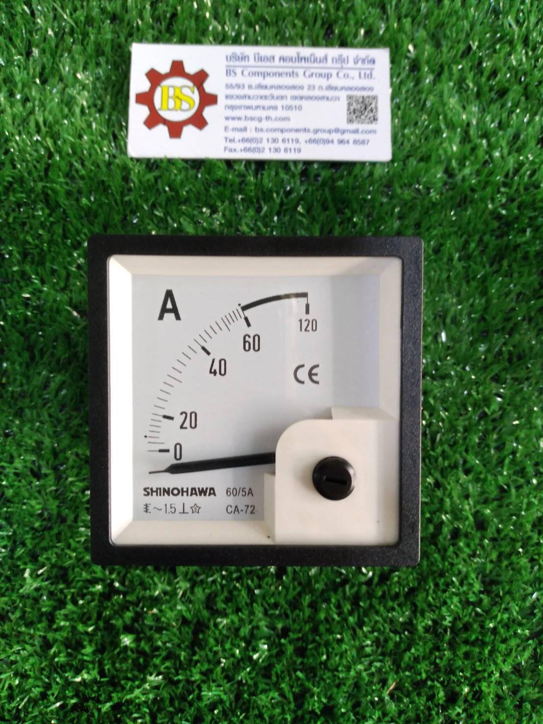 SHINOHAWA : AC Amp meter CA-72 72x72mm. 60/5A (รูเจาะ68x68mm.)