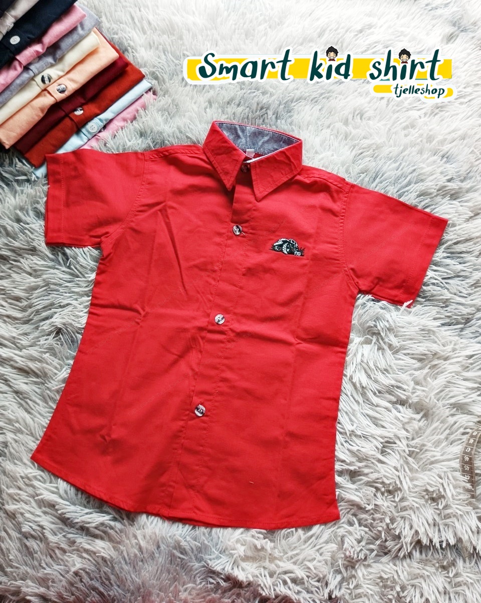 เสื้อเชิ้ตเด็ก แขนสั้น คอปก สีแดง