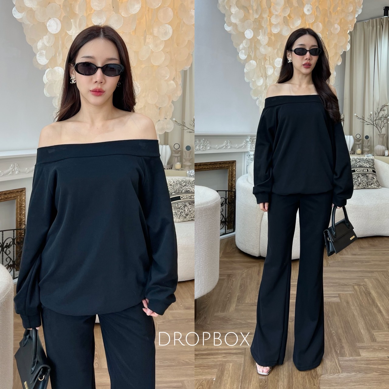 เซทรุ่นนี้งานมาใหม่เป็นเสื้อปาดไหล่แขนยาวมาคู่กับกางเกงขาม้าเนื้อผ้าคอตตอนยืดผ้าไม่หนาใส่สบายใส่เป็น AirPodsลุกขึ้นเครื่องหรือว่าใส่ถ่ายรูปคาเฟ่เก๋เก๋