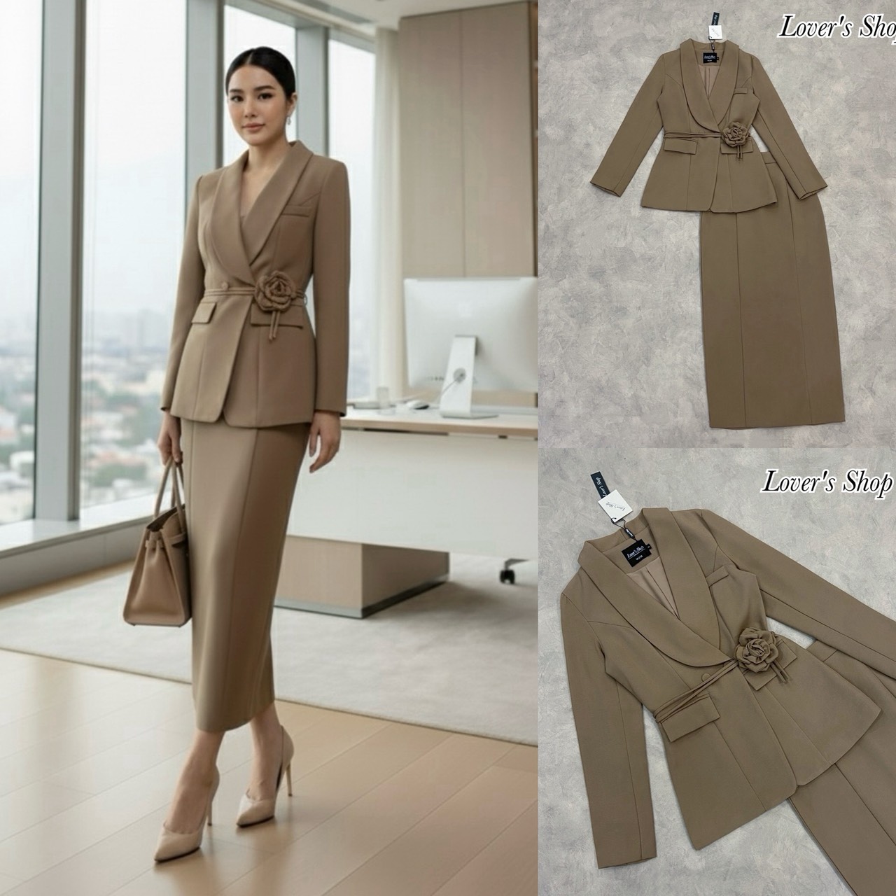 Teg : Lover’s Shop Detail : Set 3ชิ้น เสื้อสูท+กระโปรง ได้สายคาดเอวดอกไม้ด้วยนะคะ ลุคCEOสาว ดีเทลเสื้อสูทกระดุมหน้า ช่วงอกมีกระดุมซ่อน กระเป๋าเสื้อใช้งานได้ แม็ทกับกระโปรง ทรงเอวสูง ซิบหลัง เย็บมีซับในถุงชายกระโปรง ด้านหลังผ่าเล็กน้อยเพื่อให้กาวเท้าเดินสะ