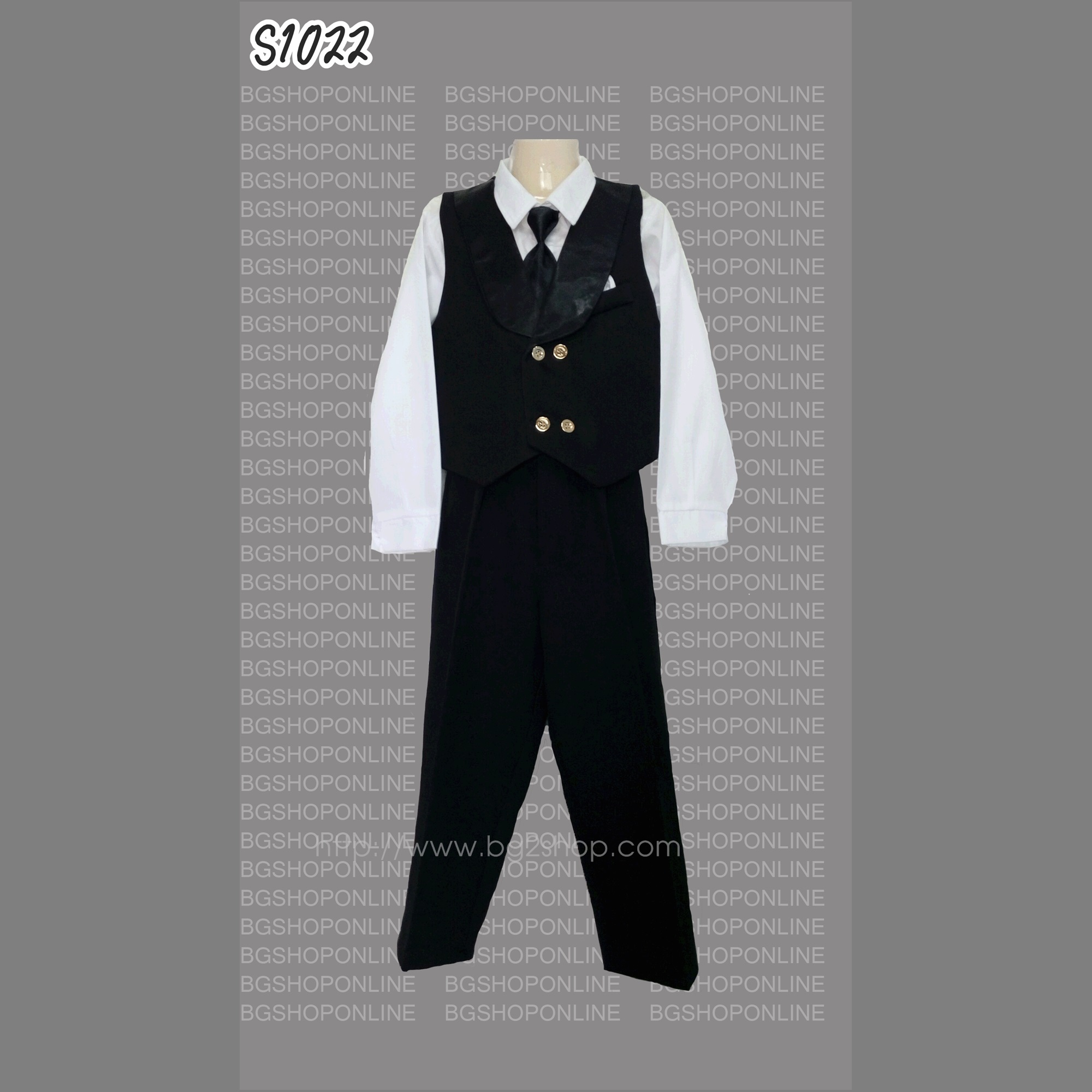 S1022 ชุดเสื้อกั้กแบบมีปกเด็ก สีดำ