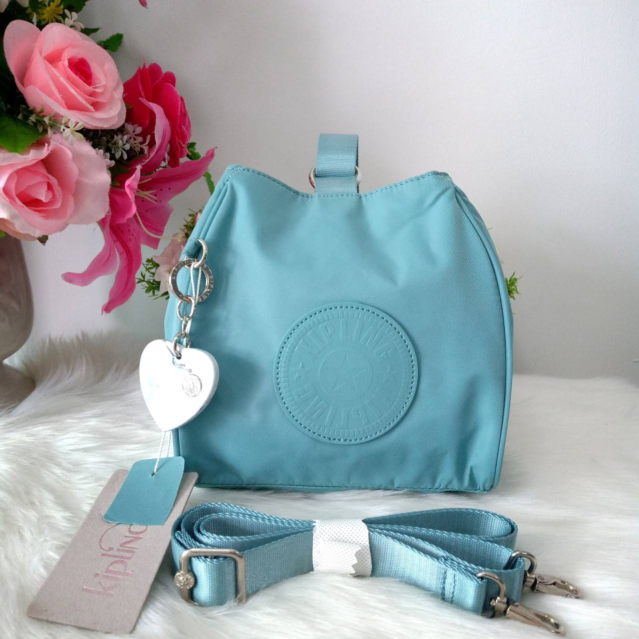 กระเป๋าแบรนด์เนมคิปลิ้งสีฟ้ามรกต Kipling Immin 2Way Mini Bucket Bag