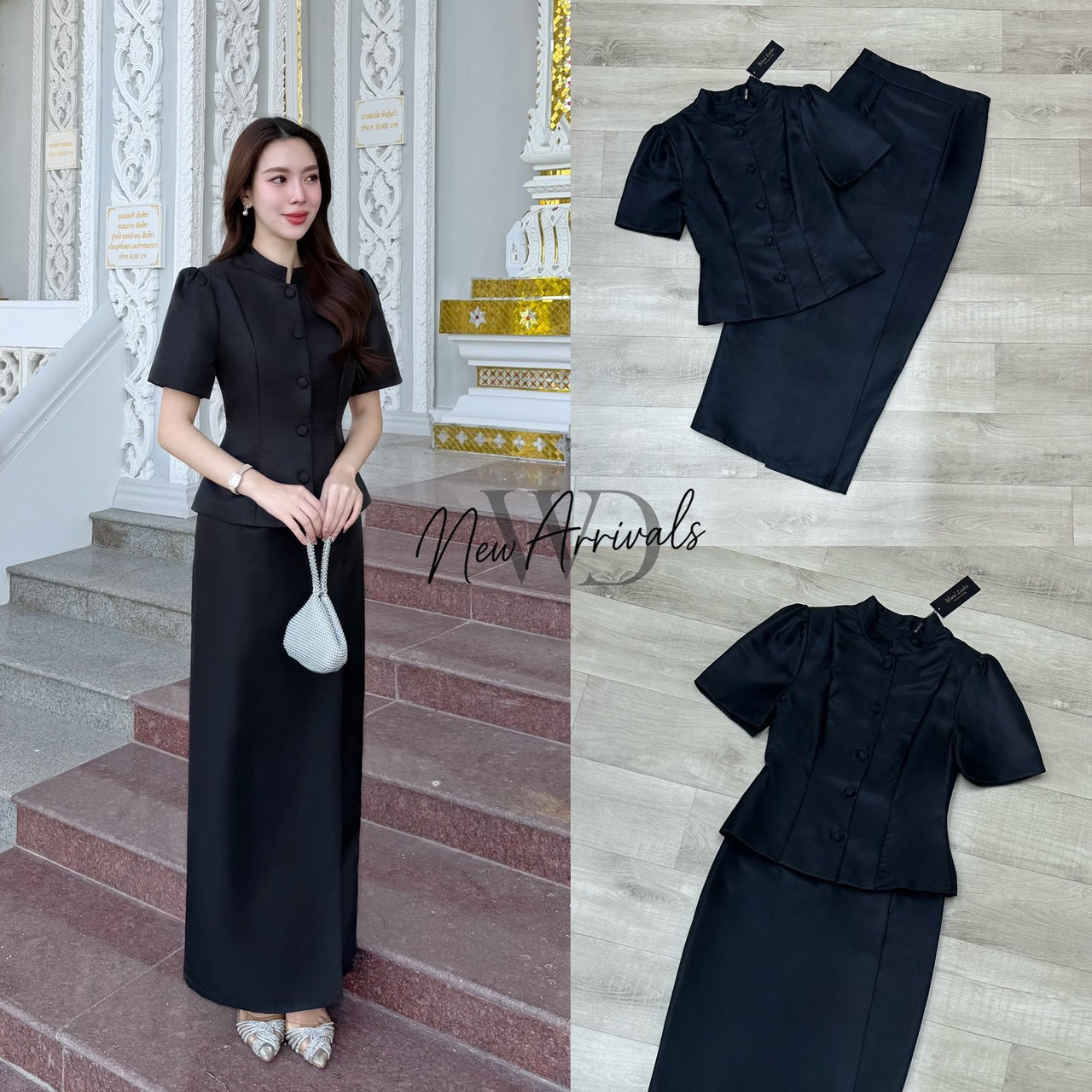 Set 2 Pcs. เซ็ทชุดไทยผ้าไหมเสื้อแขนแขนสั้น เป็นชุดจิตรลดาแบบแขนสั้น มาพร้อมกับกระโปรงผ้าไหม ทรงสอบเข้ารูป จะงานราช งานบุญ ได้หมดเนื้อผ้าใส่สบาย ทรงสวยมากค่ะ เป๊ะและเข้ารูป ใส่แล้วผอมเพียว กระโปรงซับในทั้งตัว ใครได้ลองแล้วจะหลงรักค่าา รับรองคุ้มเว่อร์ งานส