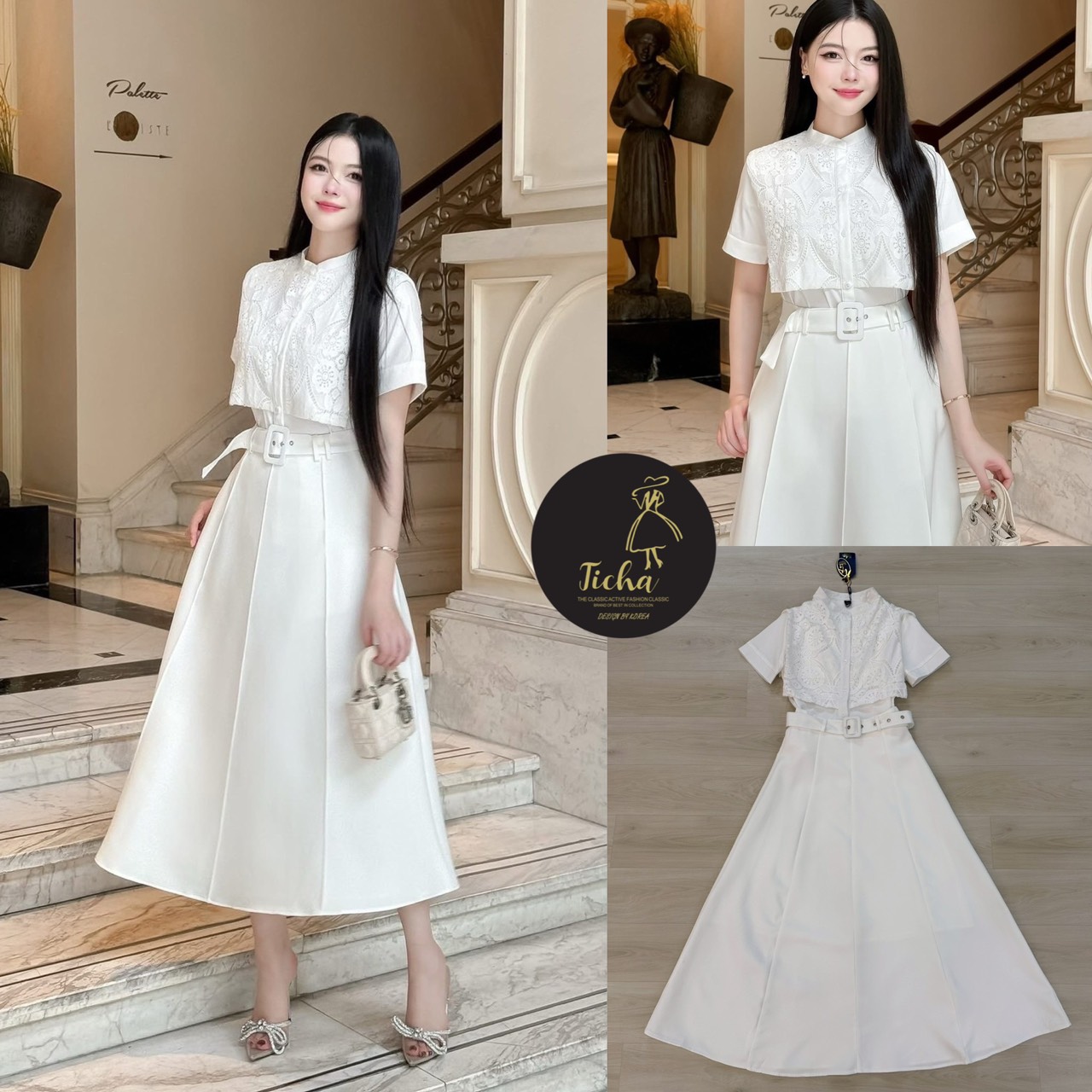 Set 2 ชิ้น เสื้อแขนสั้นสีขาว กระดุมหน้า ดีเทลคอปิด แต่งคลุมลุลูกไม้ยาวถึงกลางลำตัว แมทซ์กับกระโปรงยาวสียาว ตีเก็ดหน้าหลัง มีซิปหลังช่อน ชับใน มาพร้อมเข้มกลัดผ้าสีเดียวกับชุด ใส่แมทส์กันสวย ลัคชูสุดๆ ห้ามพลาดนะคะ