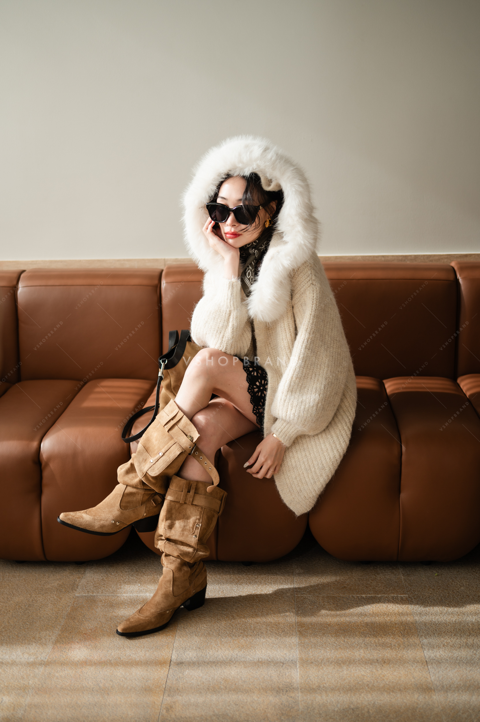 เสื้อคลุมแขนยาวฮู๊ด + ปกขนเฟอร์