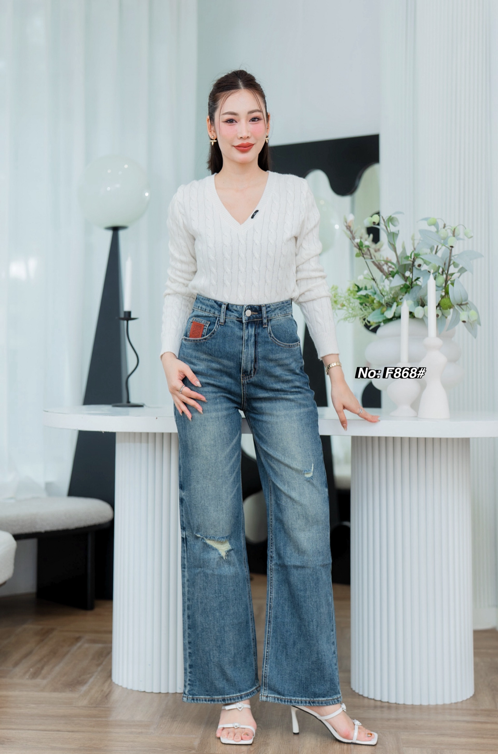 Major Made.】New No.F868# กางเกงยีนส์ขากระบอกรุ่นใหม่ ทรงเอวสูงงงง ผ้ายืด ปลายขากว้างสวย สีฟอกสีจริง