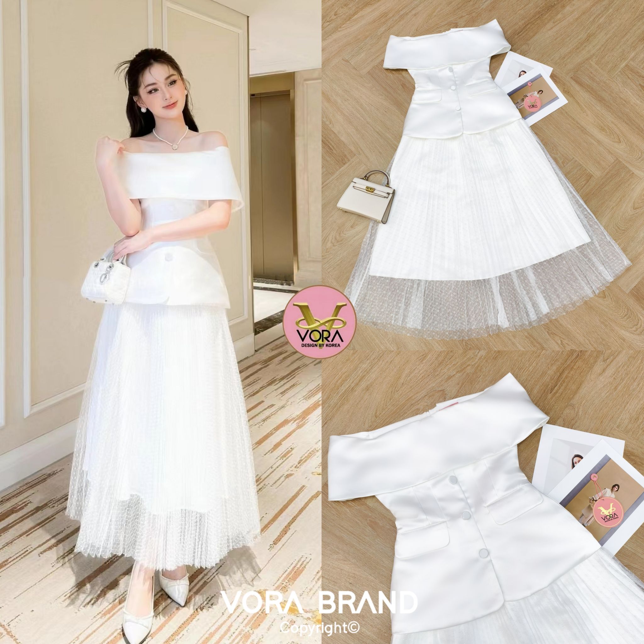 Set เสื้อปาดไหล่ แต่งกระดุมเรียงด้านหน้า ซิปด้านหลังใส่ง่ายค่ะ แต่งกระเป๋าด้านหน้า แมทช์กับกระโปรงยาวผ้าตาข่ายอัดพลีท เนื้อผ้าดีมีซับในทั้งชุดค่ะ สามารถแยกใส่กับชุดอื่นได้อีกเยอะเลยค่ะ ... ใส่ออกมาแล้วเป๊ะเว่อร์ แพทเทรินเนี๊ยบสุดๆ สามารถใส่ได้ในทุกโอกาสเล