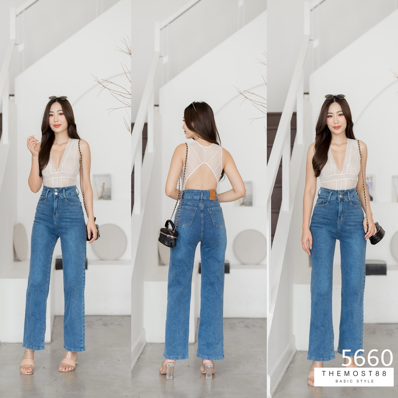 #5660 กางเกงยีนส์ขายาวผ้ายืด ทรงกระบอก เอวสูง รุ่นนี้งานดีเทลเรียบๆ แต่ทรงเป๊ะเว่อร์ เอวสูงปรี๊ด ขอบสองกระดุม งานฟอก เข้มๆ ผ้ายืดเด้งๆ เป็นทรงสวย ได้ลุกข์เรียบแต่ดูแพงเว่อร์