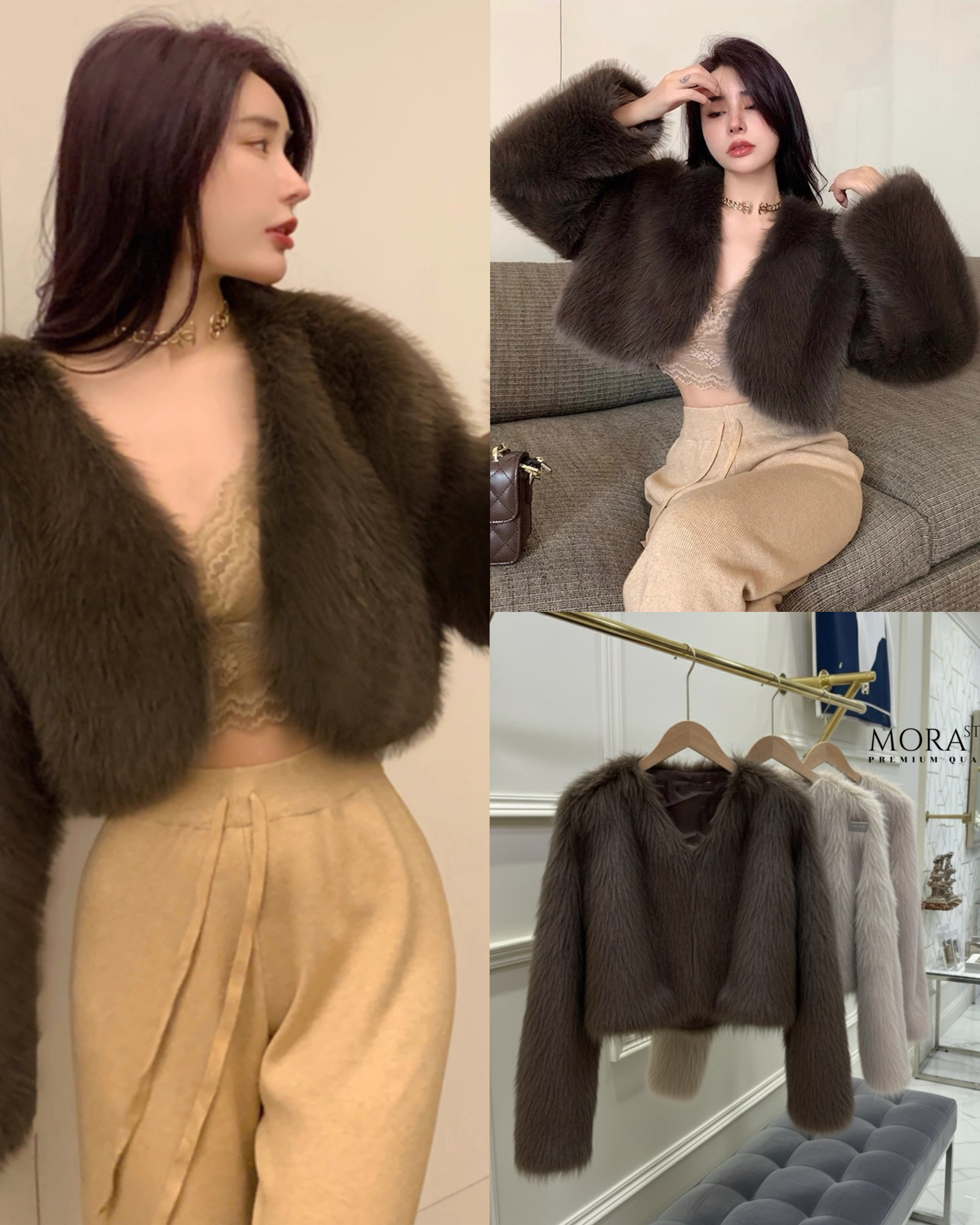 เสื้อคลุมแขนยาวแต่งขนทั้งตัว งานสวยแพง เหมาะกับแฟชั่นหนาวนี้สุดๆ ดีไซน์ออกมาเก๋ งานคือน่ารักมากค่ะ สาวๆต้องมีติดตู้นะคะ