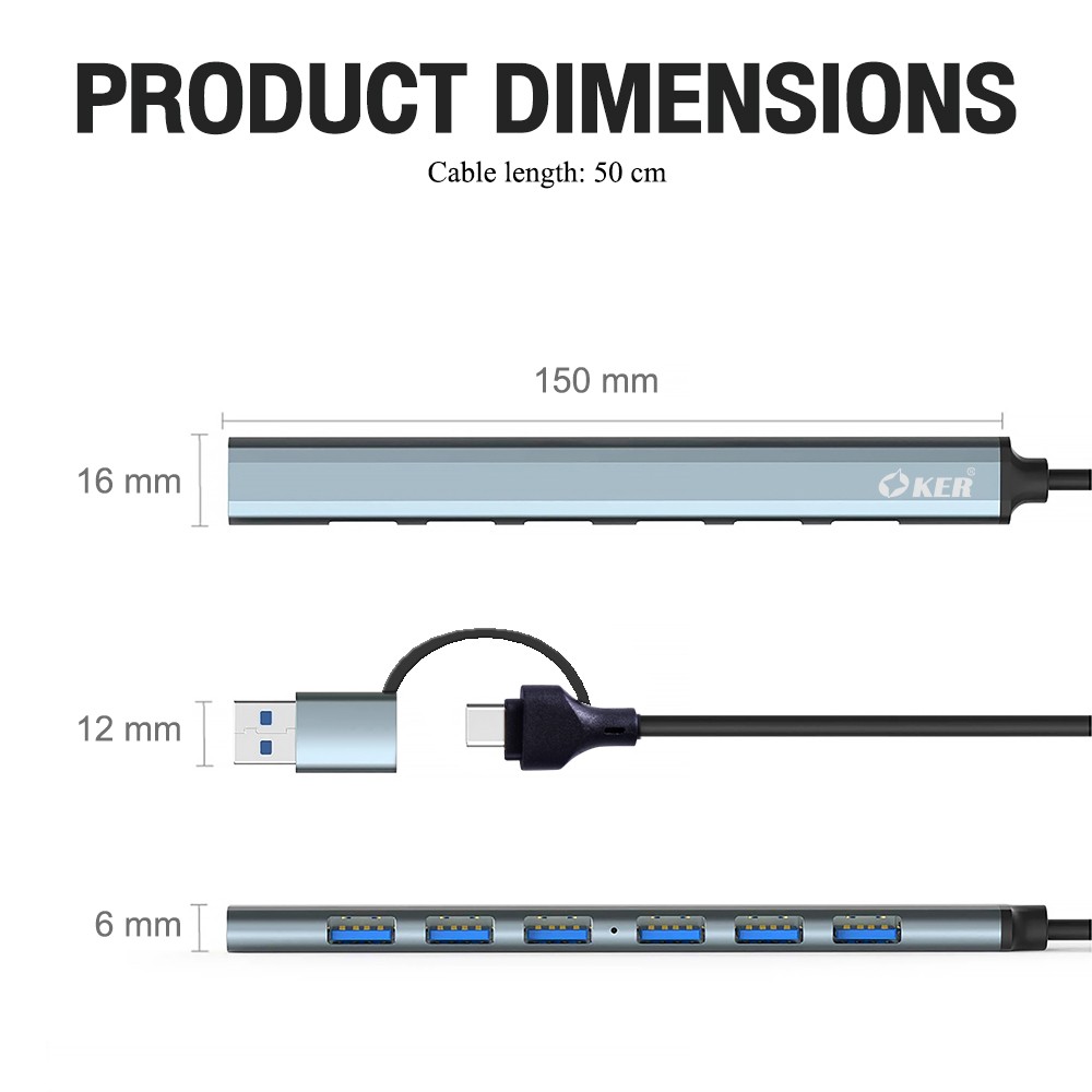 H-348 OKER USB 3.0+TYPE-C 7in2 HUB +7 PORTS HB-7P-OK-H348G