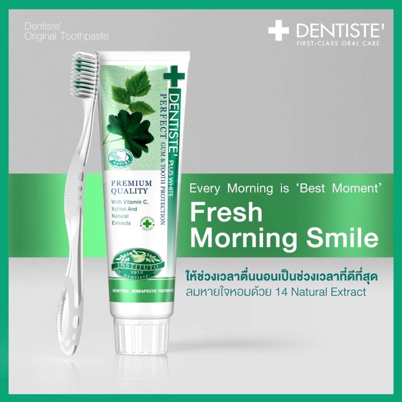 เดนทิสเต้ ยาสีฟันพลัสไวท์ + แปรงสีฟัน (1ชุด) Dentiste' Plus White Nighttime Herbapeutic Toothpaste 100g